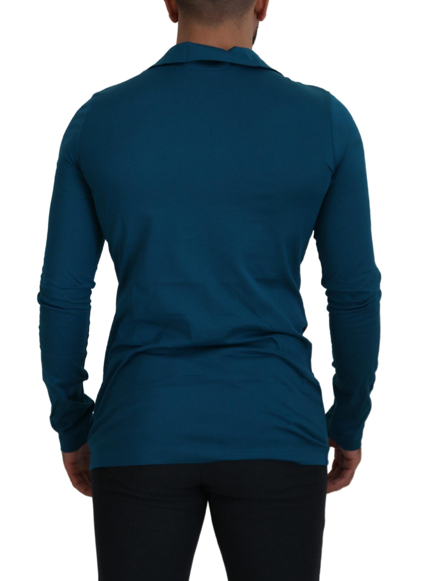 Blauer Baumwollpullover mit Kragen Schlanker Pullover