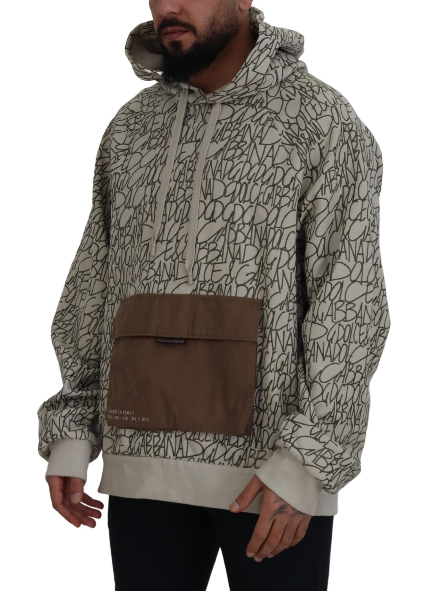 Beigefarbener Kapuzenpullover mit Taschen aus Baumwolle