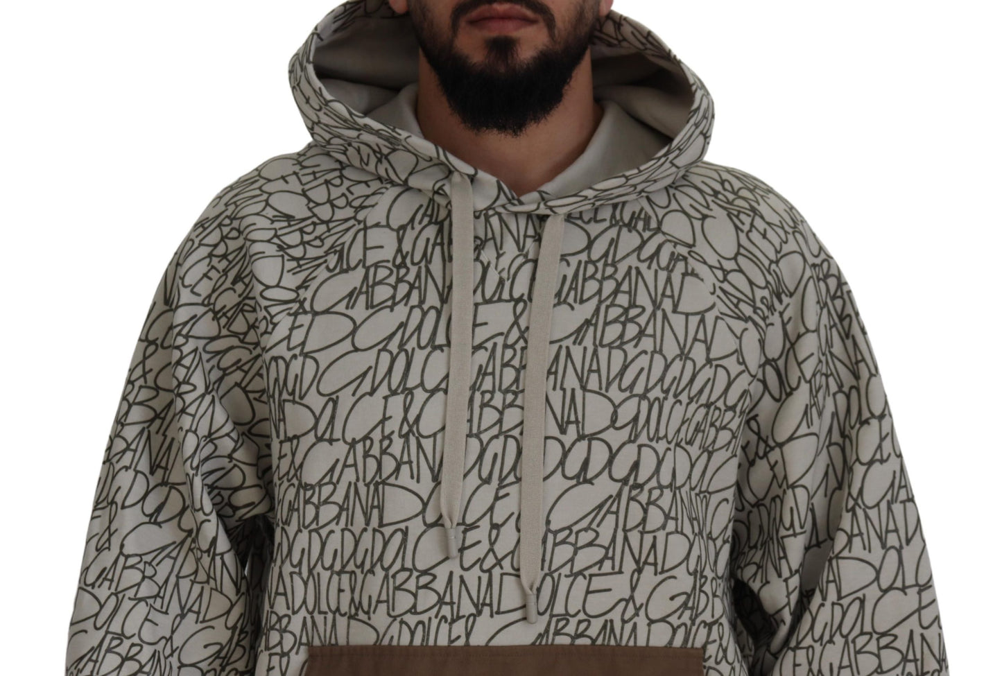 Beigefarbener Kapuzenpullover mit Taschen aus Baumwolle