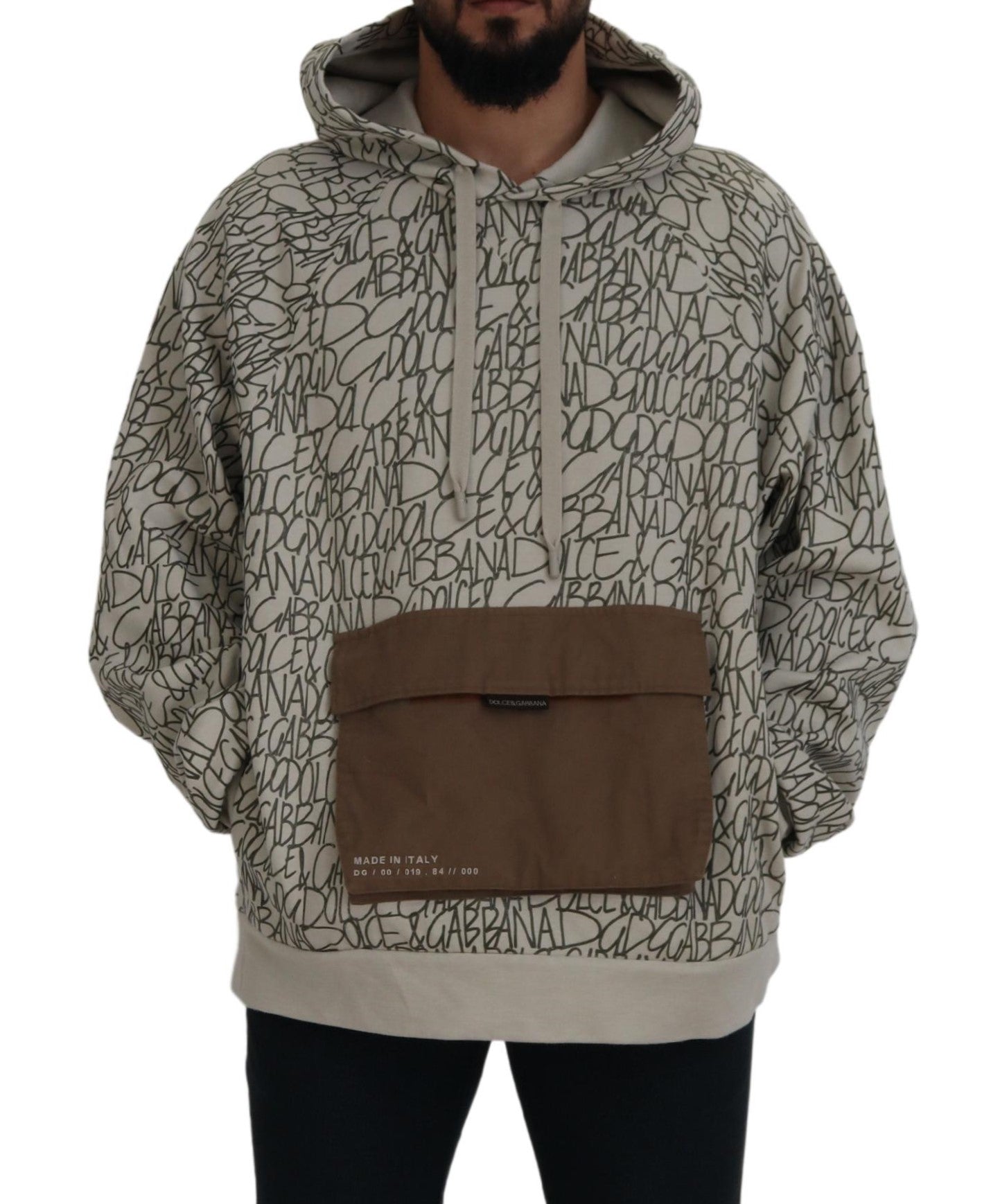Beigefarbener Kapuzenpullover mit Taschen aus Baumwolle