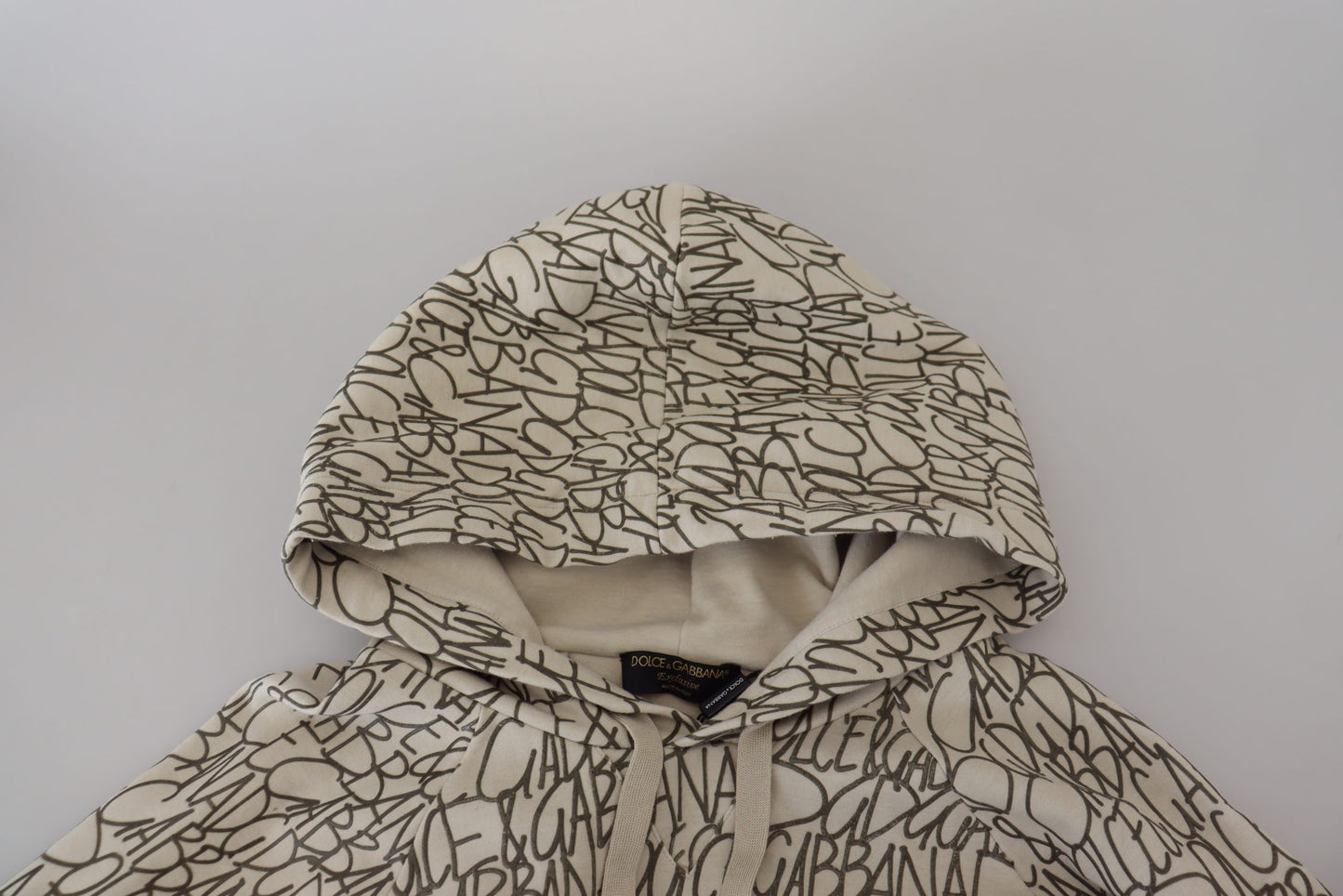 Beigefarbener Kapuzenpullover mit Taschen aus Baumwolle