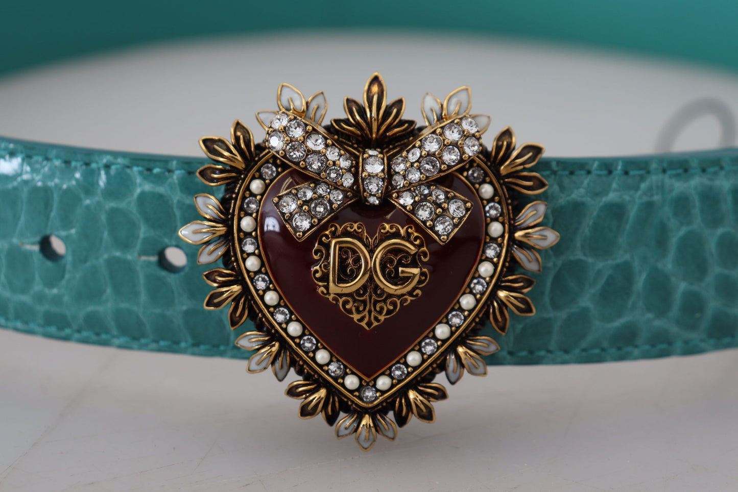 Blau Leder Gold DEVOTION Herz Schnalle Gürtel
