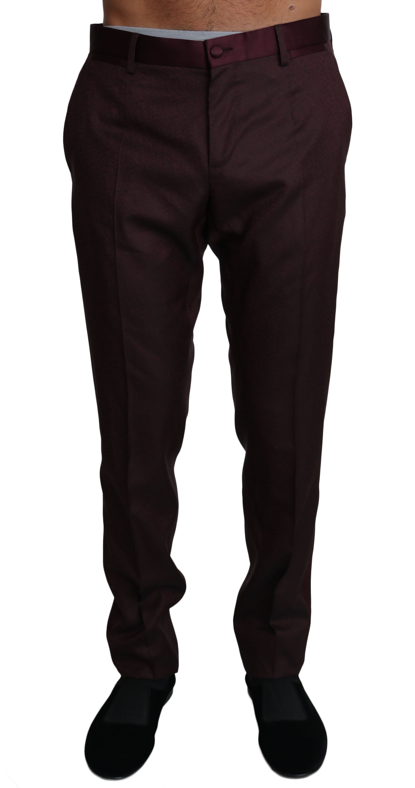 Bordeauxfarbene Wollmuster-Streifen-Hose Hose