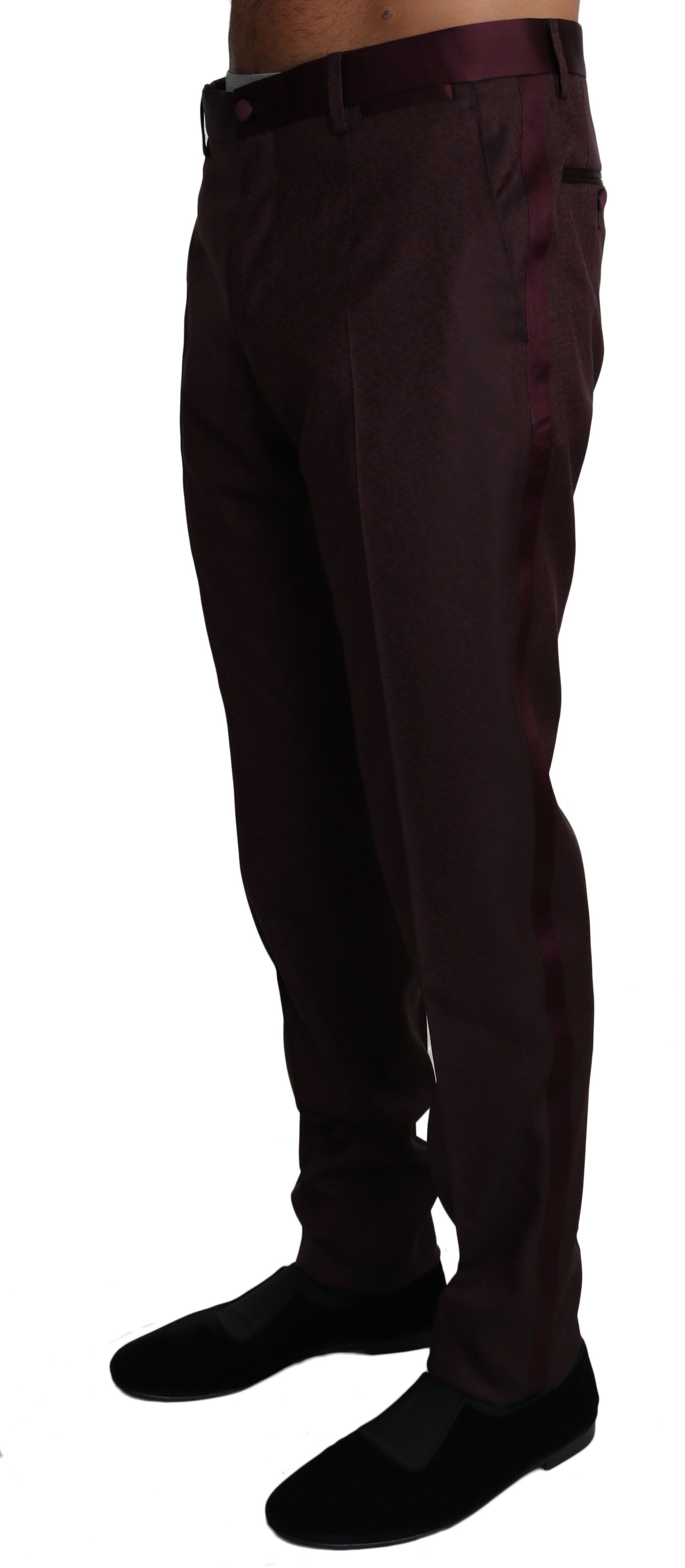 Bordeauxfarbene Wollmuster-Streifen-Hose Hose
