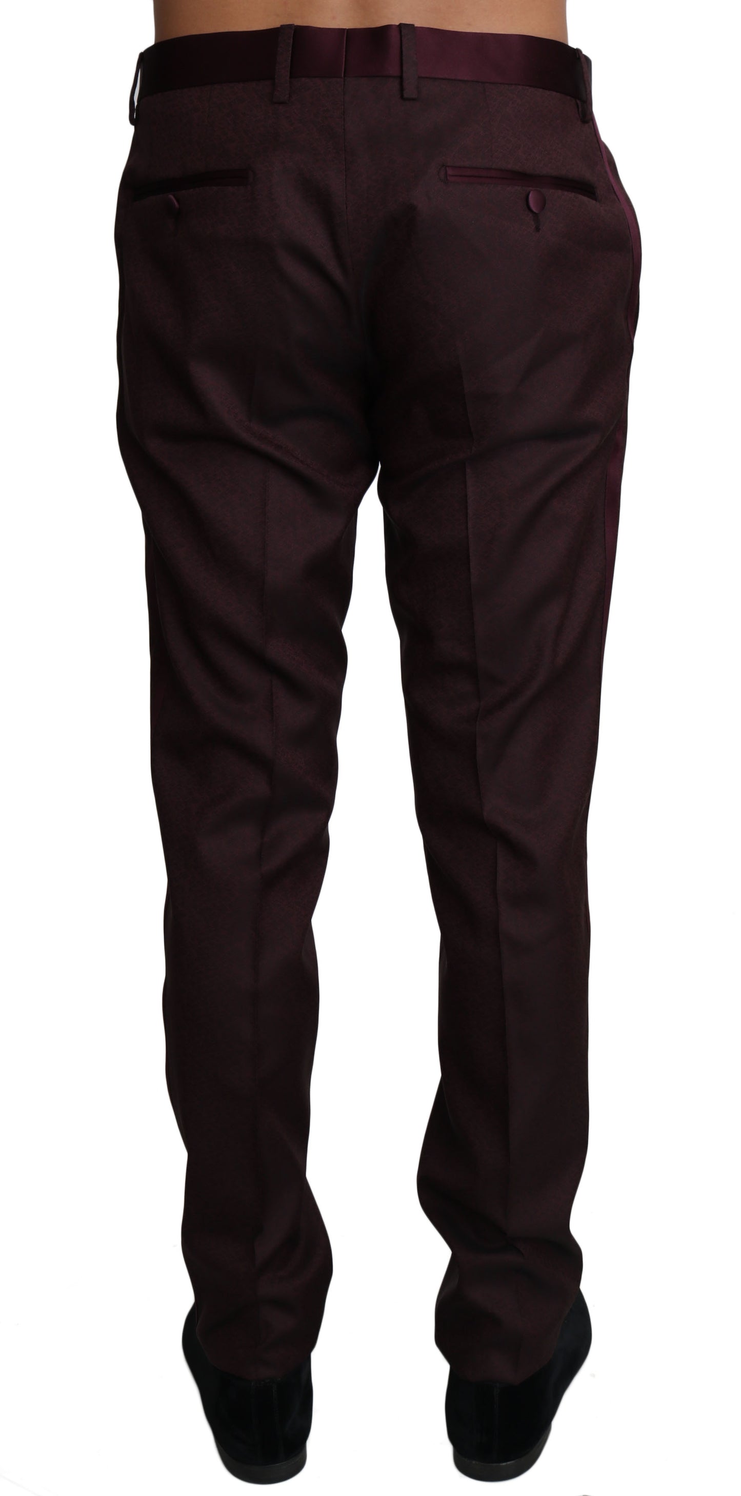 Bordeauxfarbene Wollmuster-Streifen-Hose Hose