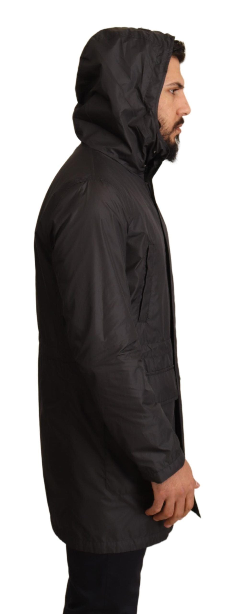Schwarzer Trenchcoat mit Kapuze Jacke