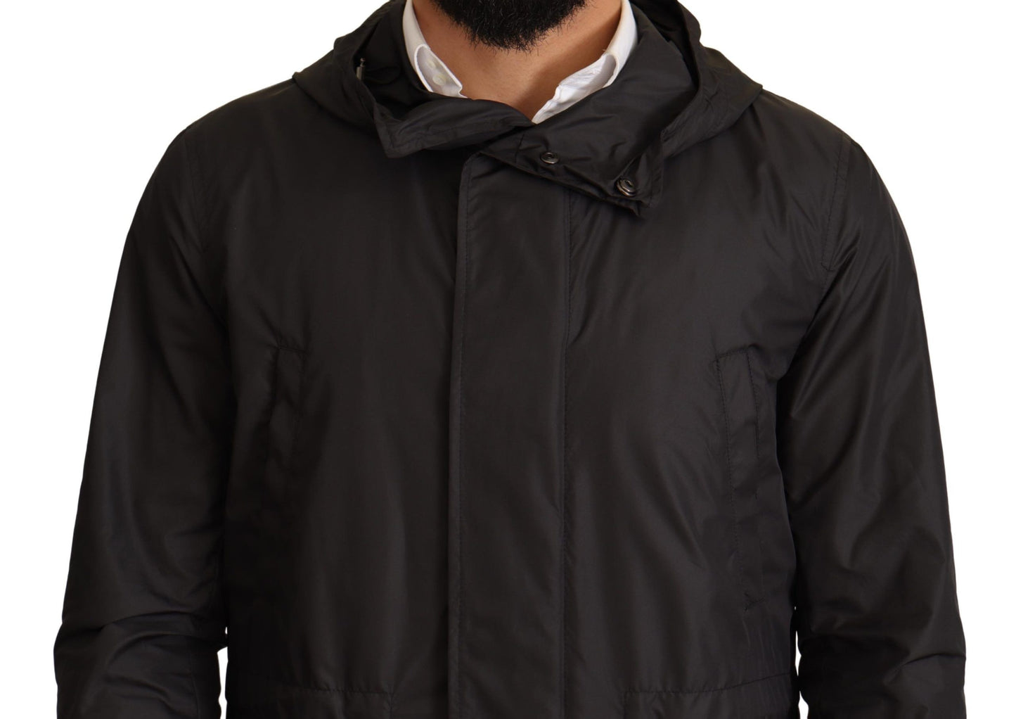 Schwarzer Trenchcoat mit Kapuze Jacke