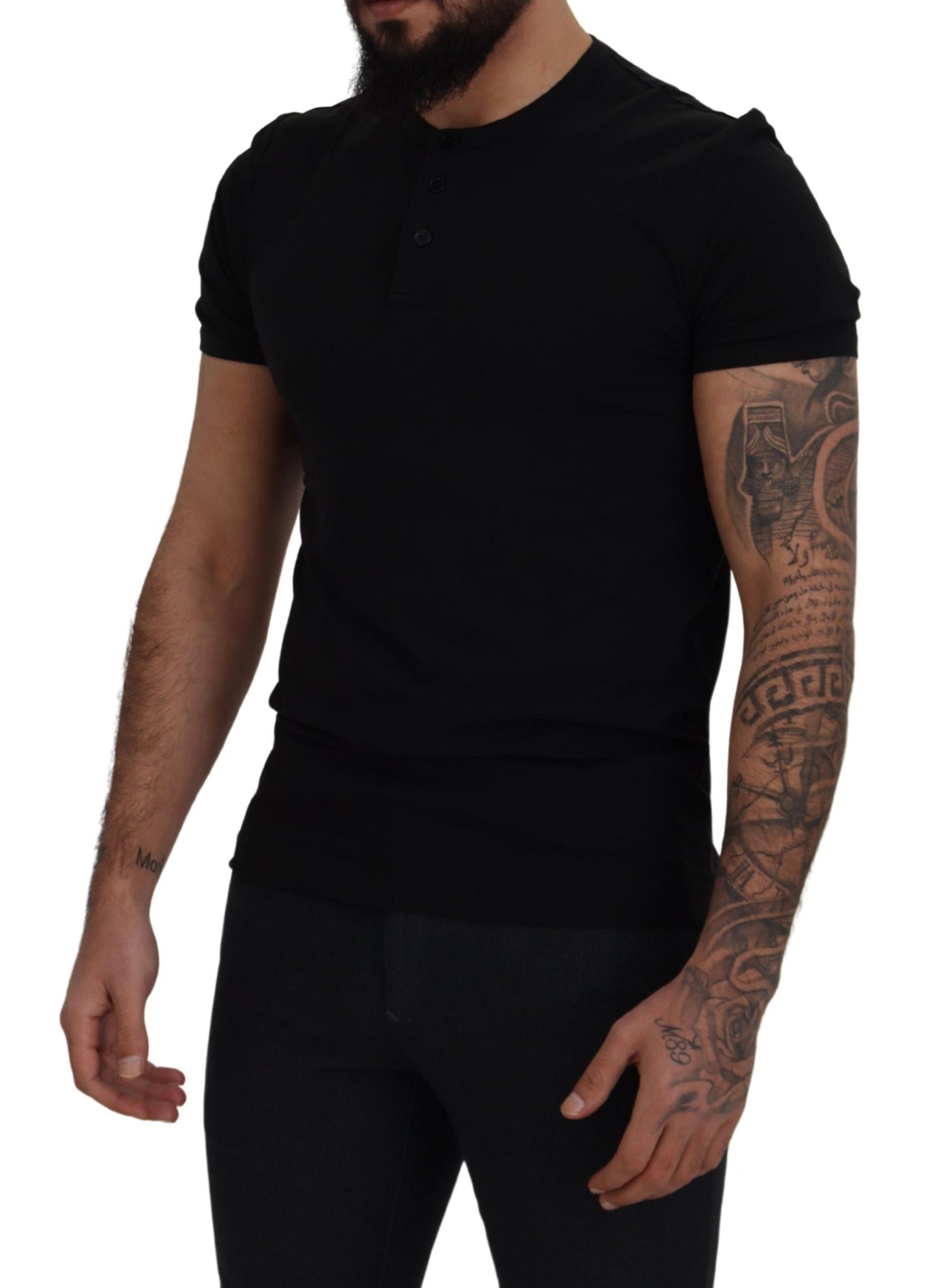 Schwarzes Kurzarm-T-Shirt mit Rundhalsausschnitt