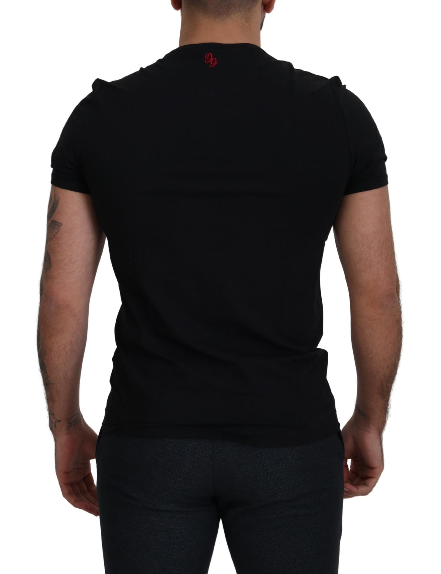 Schwarzes Kurzarm-T-Shirt mit Rundhalsausschnitt