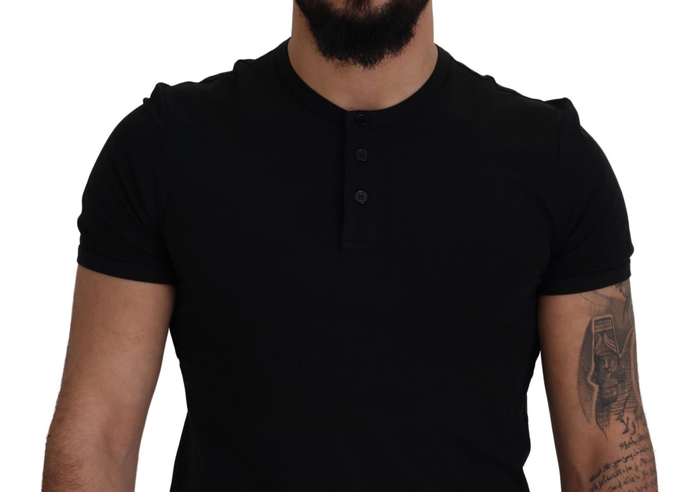 Schwarzes Kurzarm-T-Shirt mit Rundhalsausschnitt
