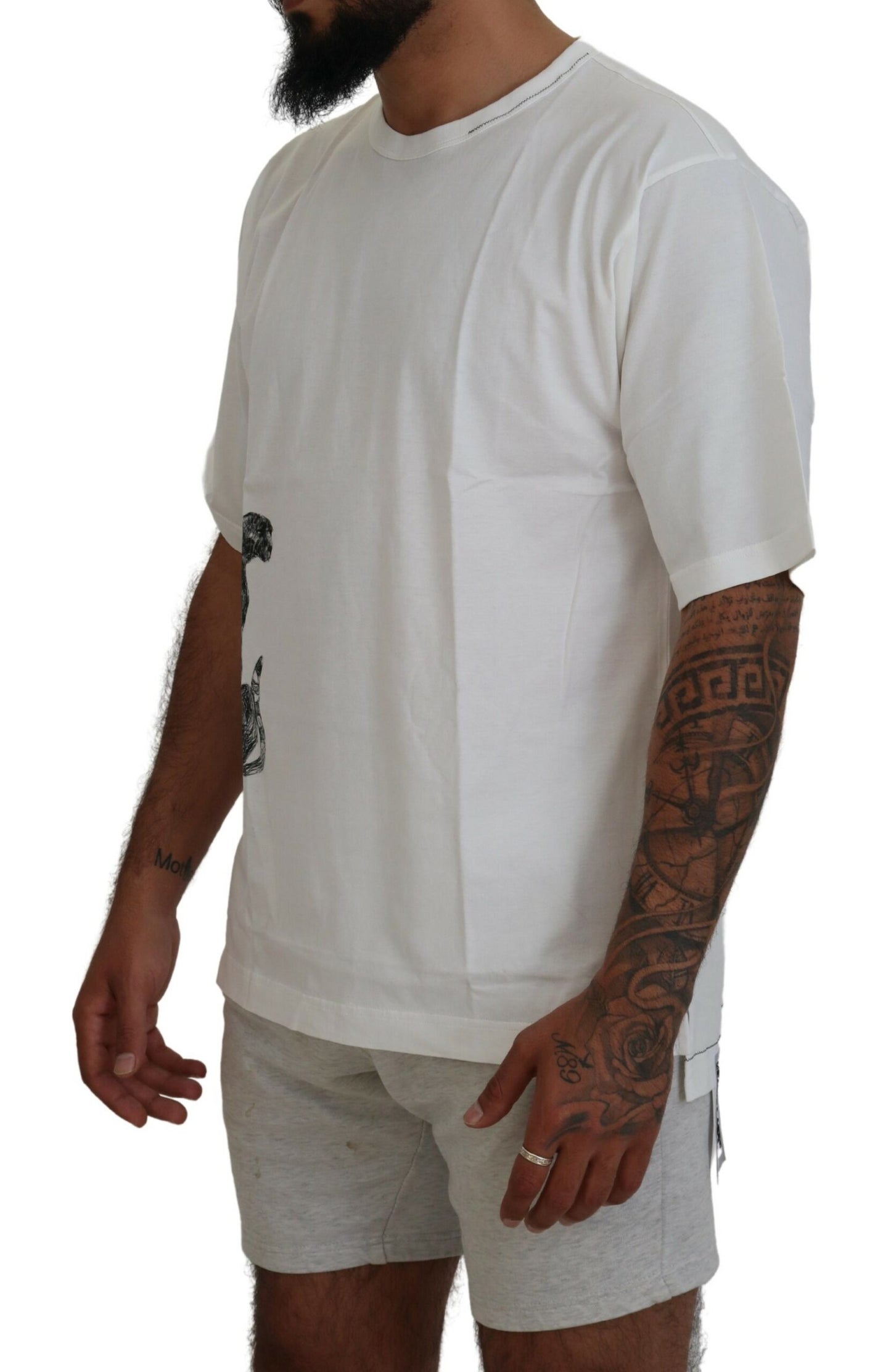 Weißes bedrucktes Herren-T-Shirt mit kurzen Ärmeln