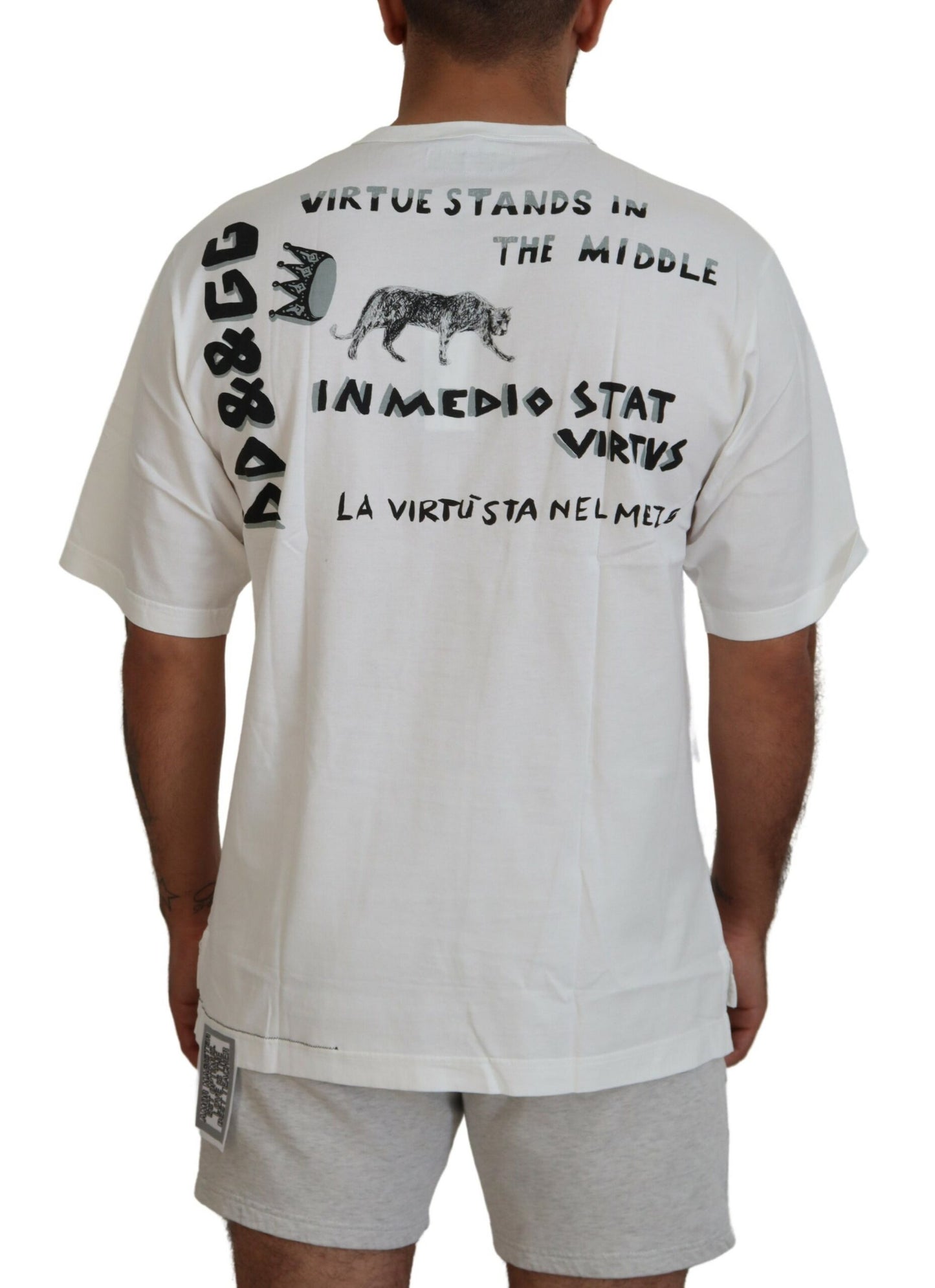 Weißes bedrucktes Herren-T-Shirt mit kurzen Ärmeln