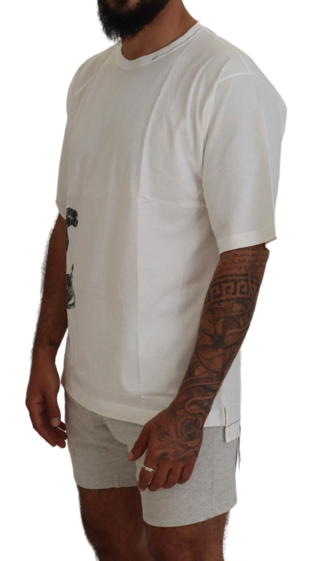 Weißes bedrucktes Herren-T-Shirt mit kurzen Ärmeln