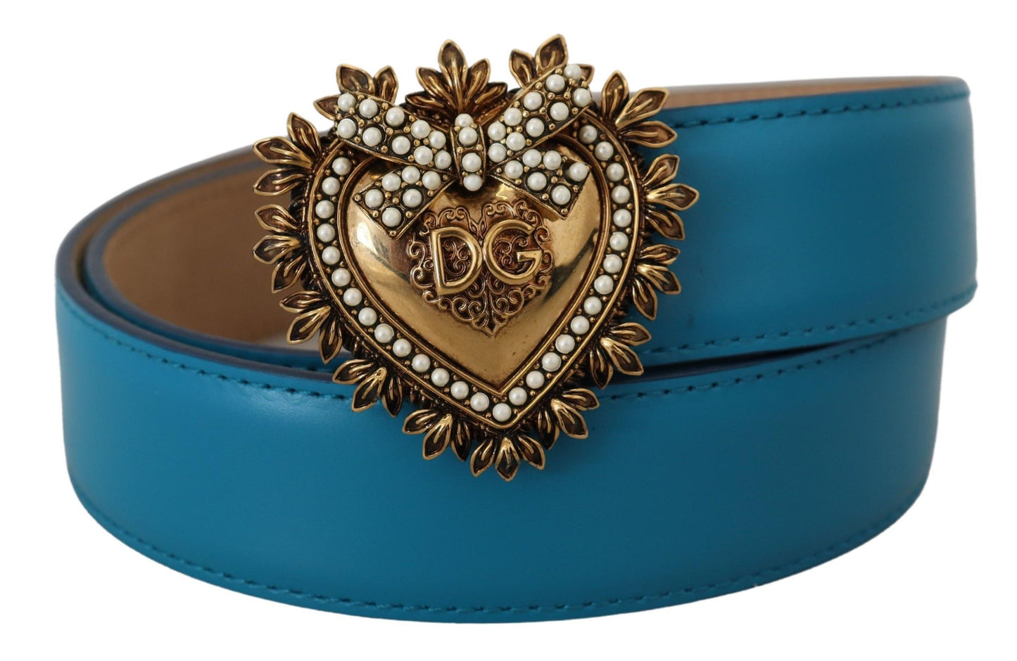 Blau Leder Gold DEVOTION Herz Schnalle Gürtel