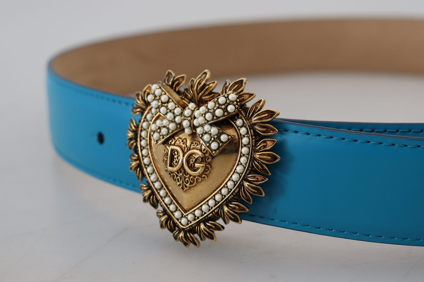 Blau Leder Gold DEVOTION Herz Schnalle Gürtel