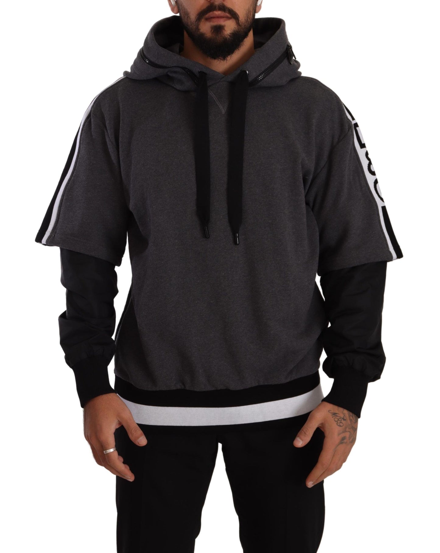 Grauer schwarzer Baumwollpullover mit Kapuze #DGMILLENNIALS
