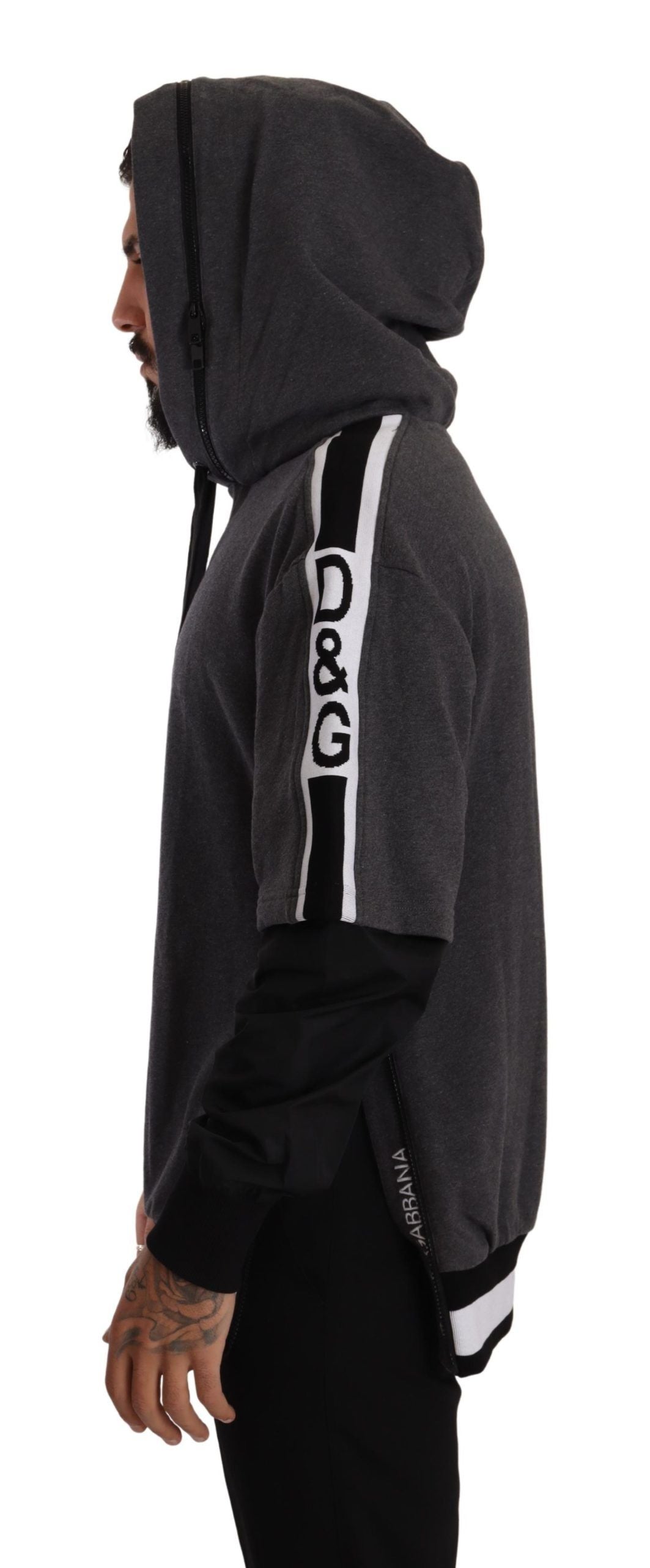 Grauer schwarzer Baumwollpullover mit Kapuze #DGMILLENNIALS