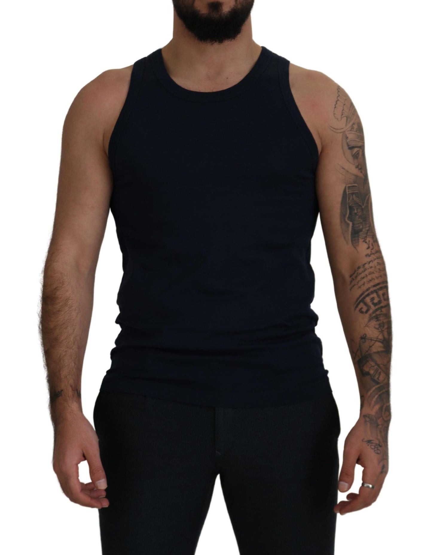 Blaues ärmelloses Logo-T-Shirt aus Baumwolle für Männer