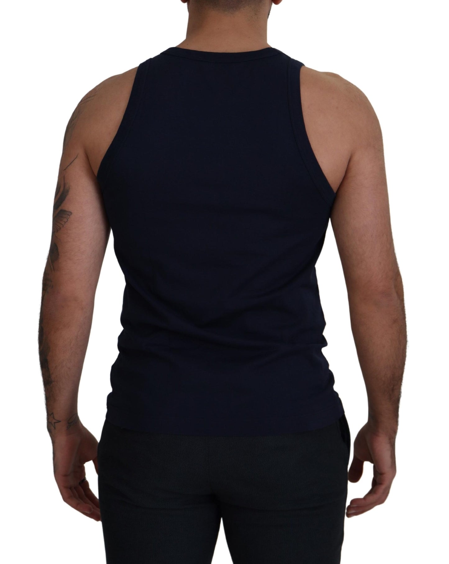 Blaues ärmelloses Logo-T-Shirt aus Baumwolle für Männer