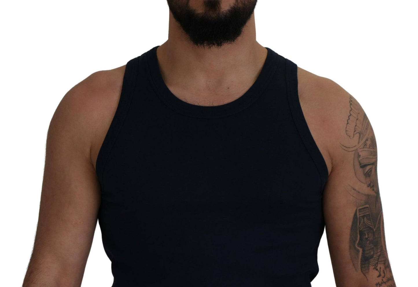 Blaues ärmelloses Logo-T-Shirt aus Baumwolle für Männer