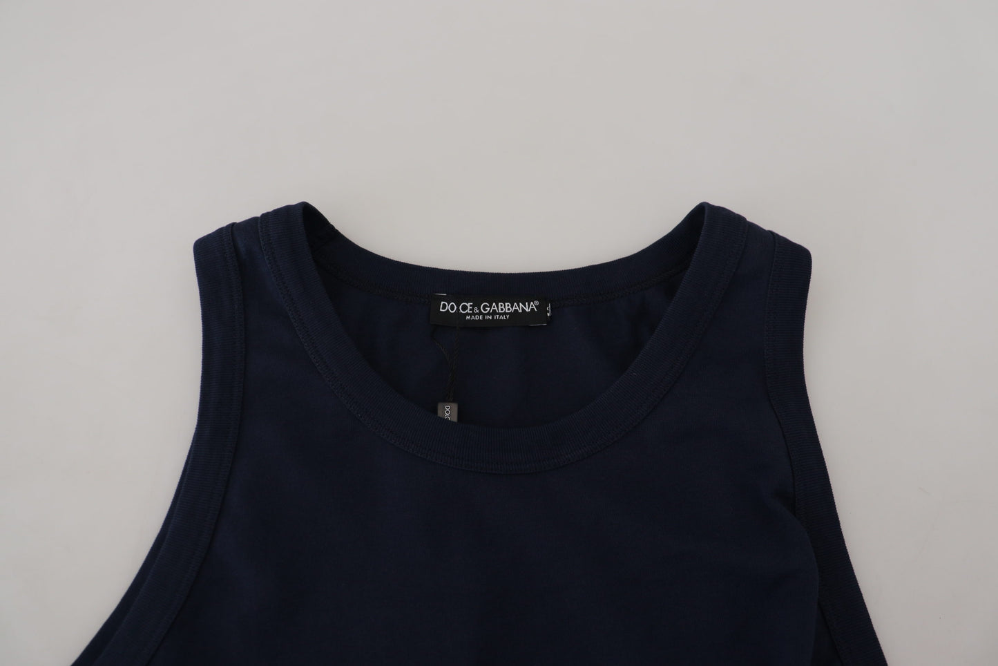 Blaues ärmelloses Logo-T-Shirt aus Baumwolle für Männer