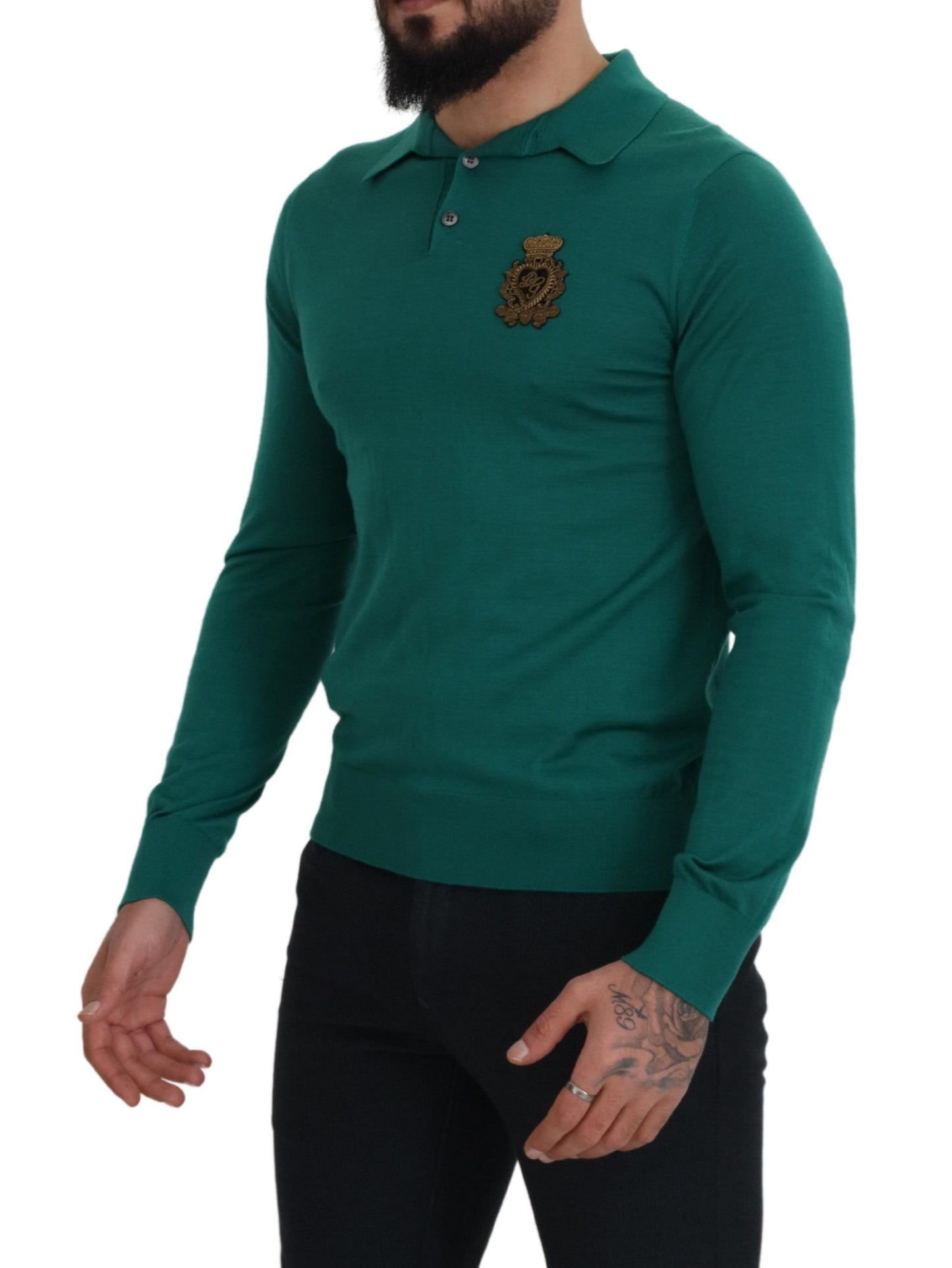 Grüner Logo-Pullover aus Kaschmir mit Kragen
