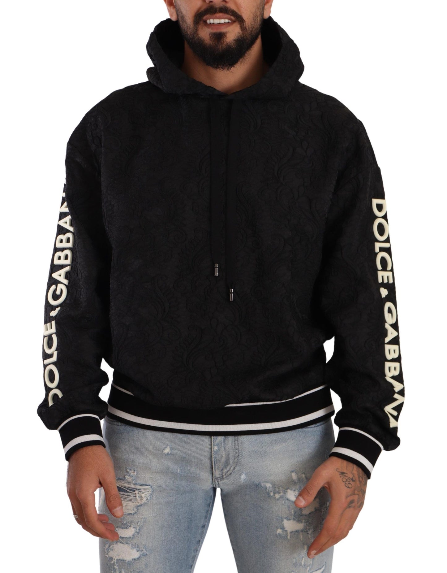 Schwarzer Logo-Brokat-Pullover mit Kapuze Pullover