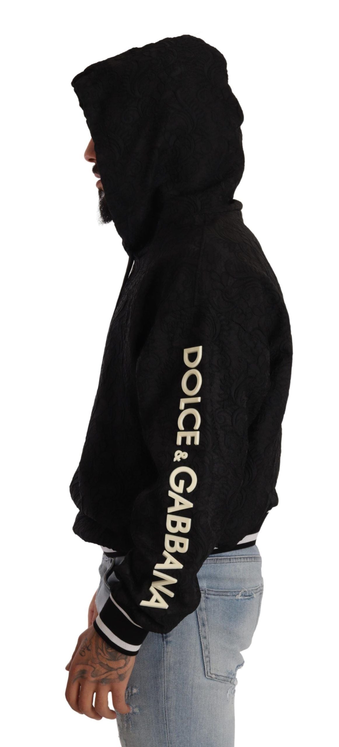 Schwarzer Logo-Brokat-Pullover mit Kapuze Pullover