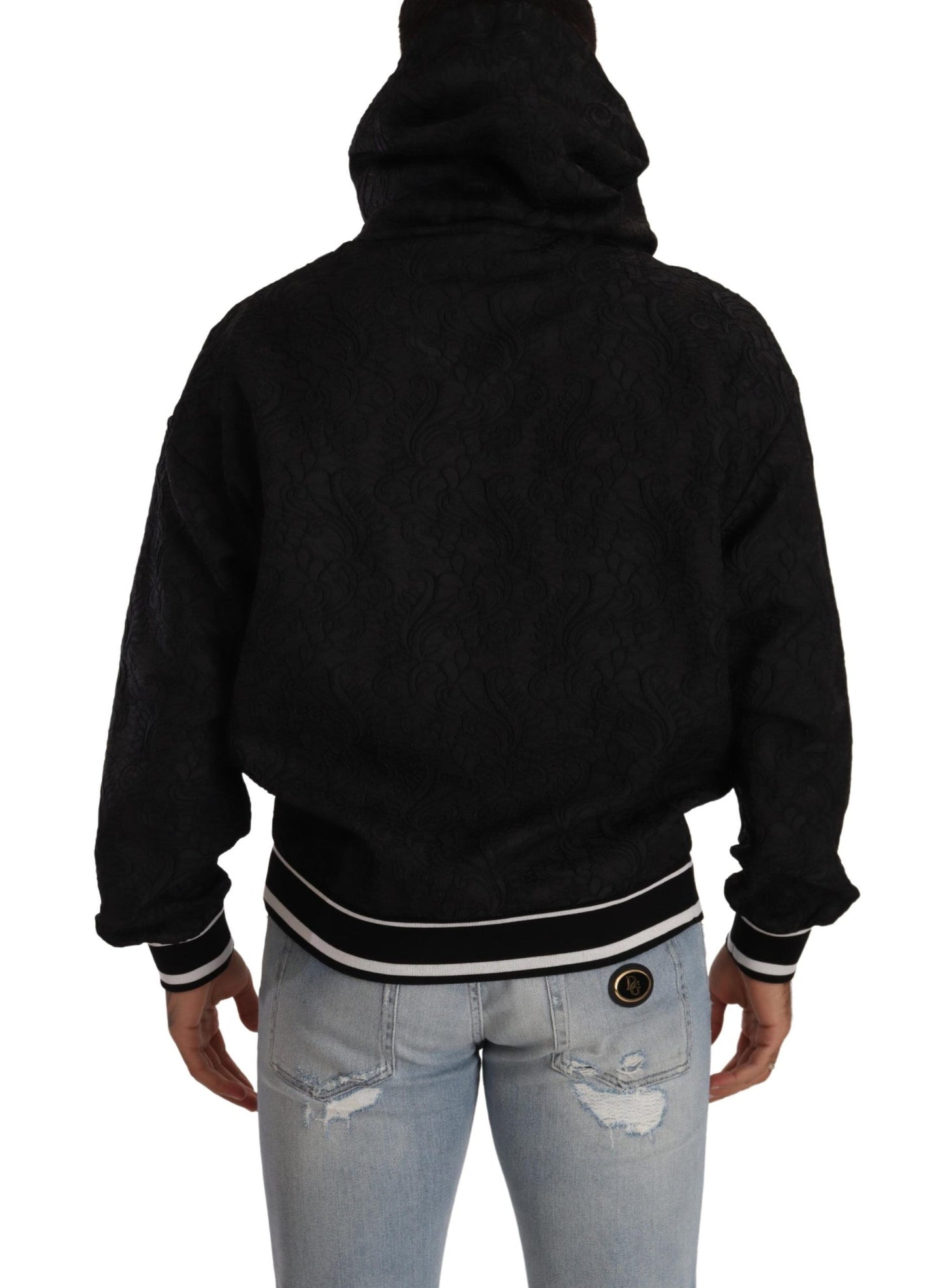 Schwarzer Logo-Brokat-Pullover mit Kapuze Pullover