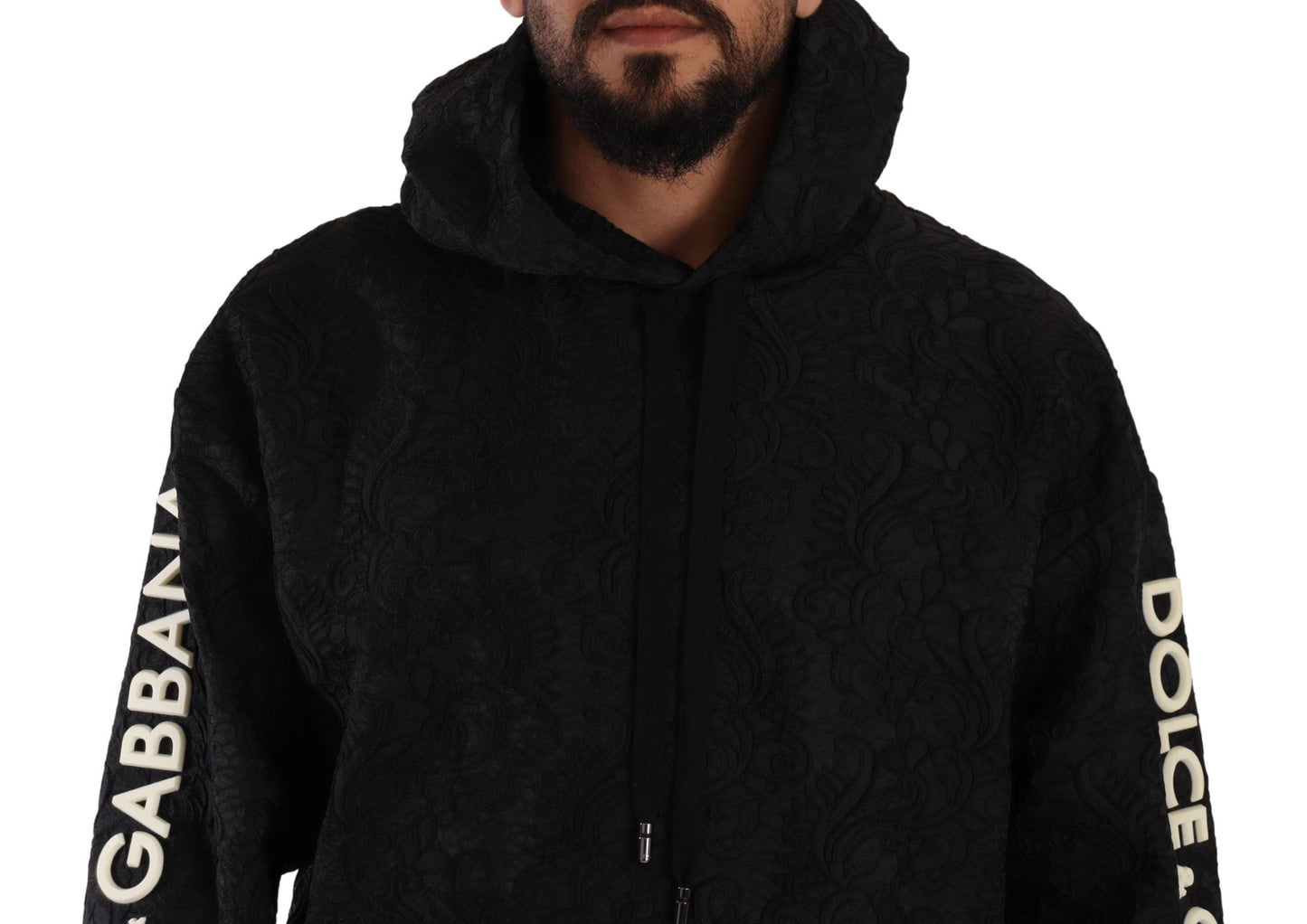 Schwarzer Logo-Brokat-Pullover mit Kapuze Pullover