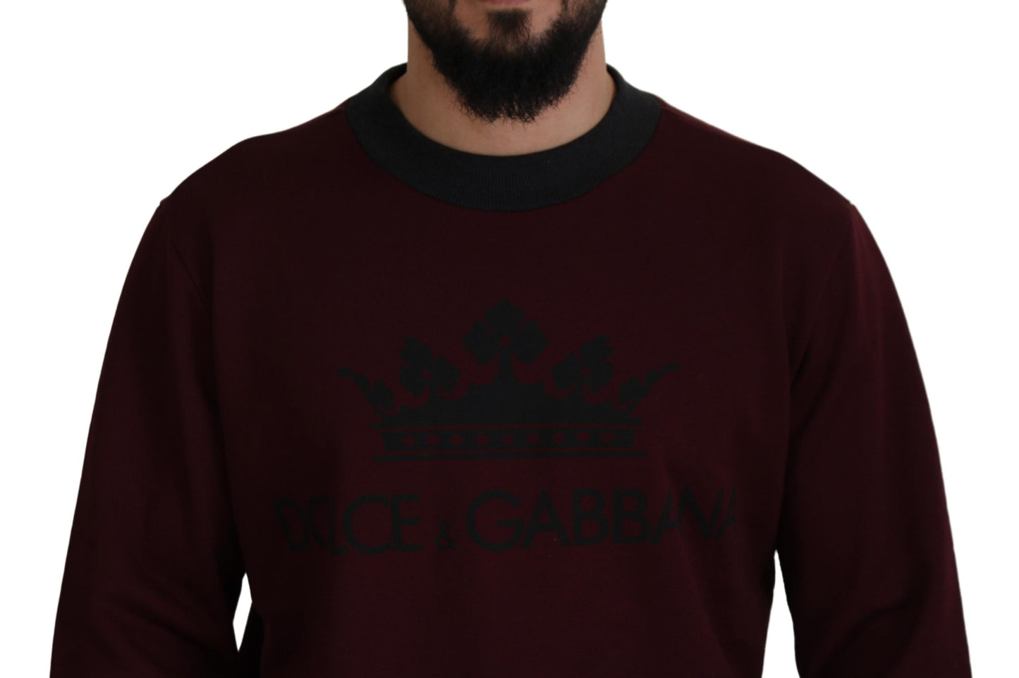 Kastanienbrauner Logo-Pullover aus Baumwolle mit Rundhalsausschnitt