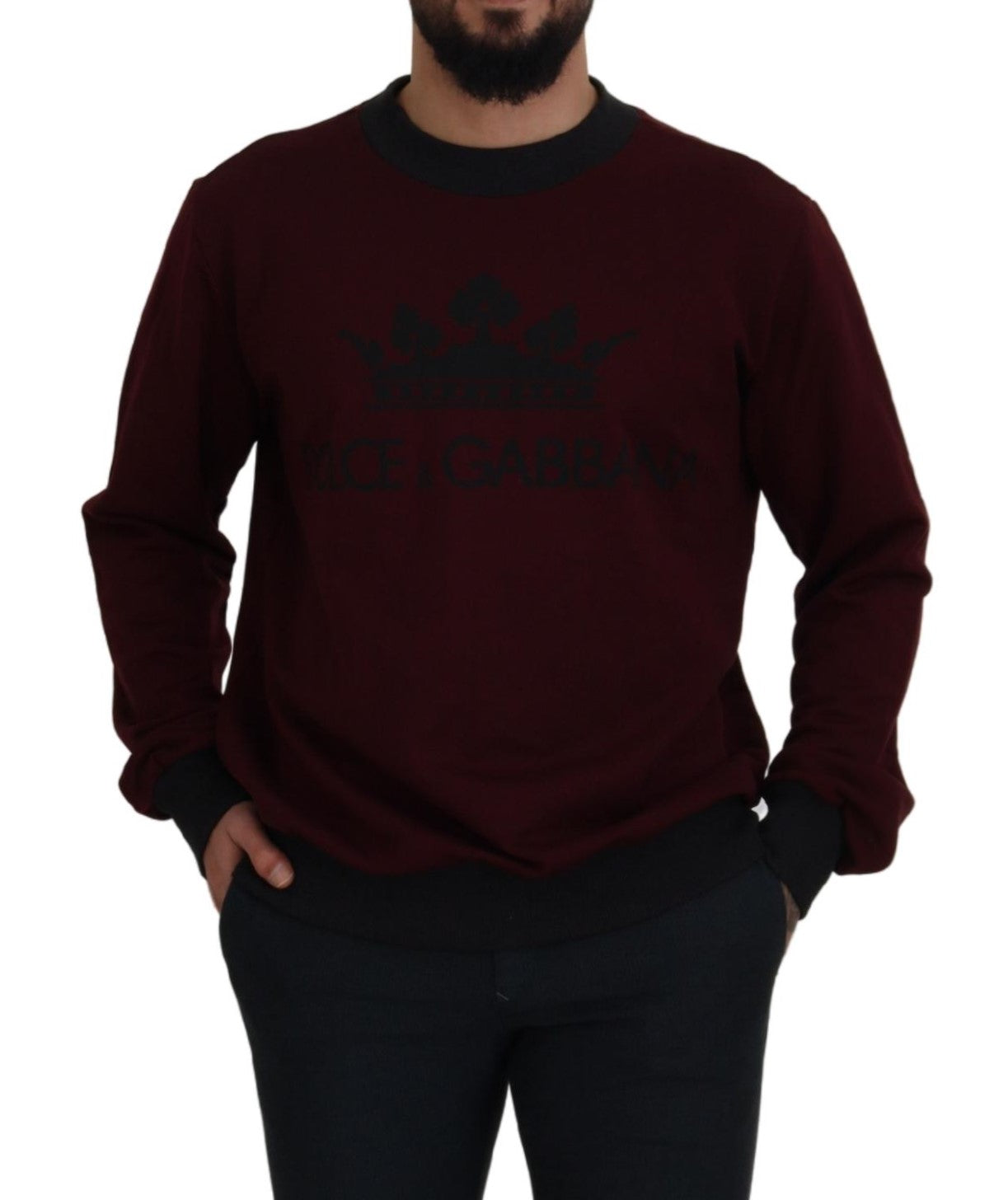 Kastanienbrauner Logo-Pullover aus Baumwolle mit Rundhalsausschnitt