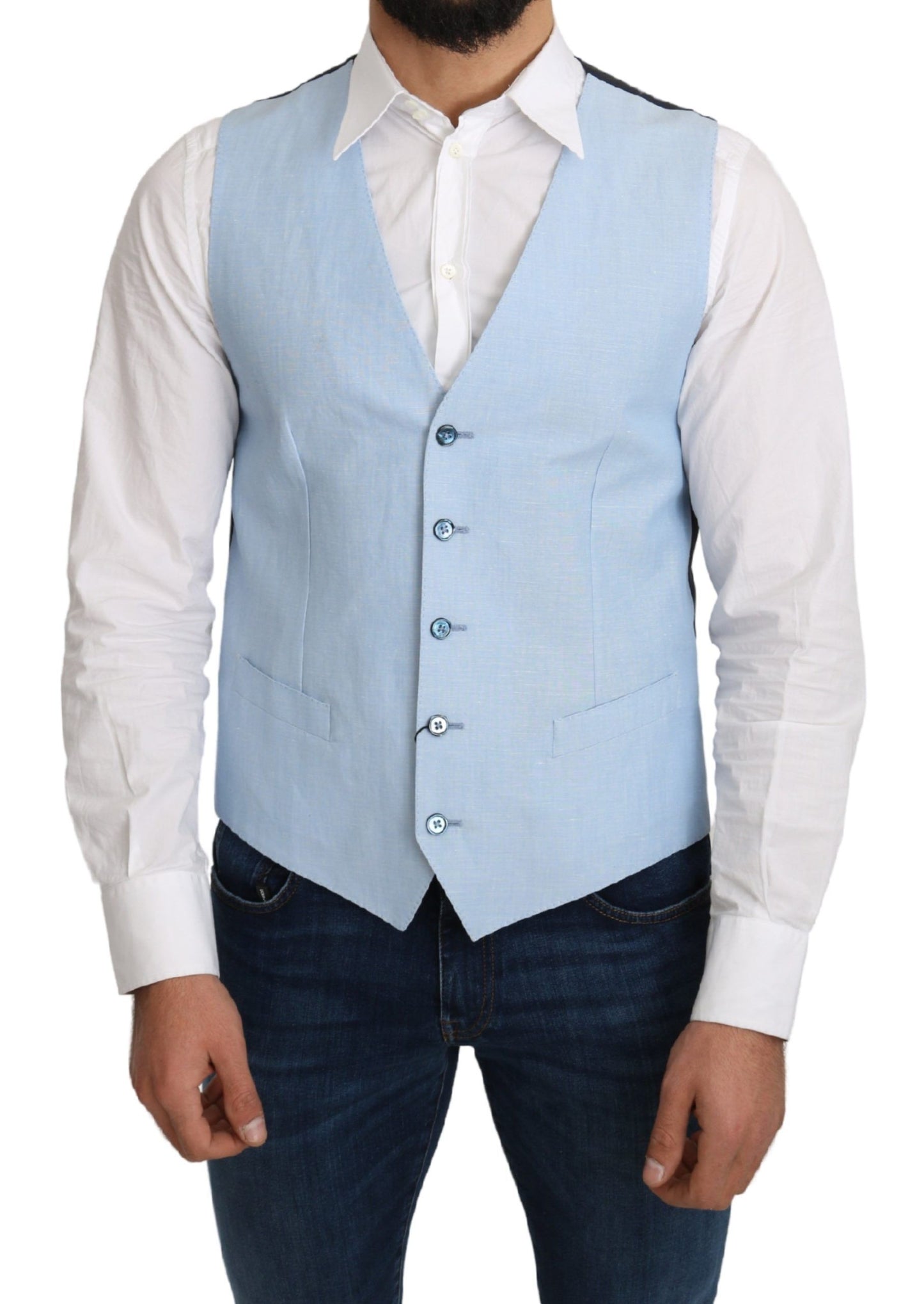 Blauer Viskose-Stretch-Mantel, formelle Weste
