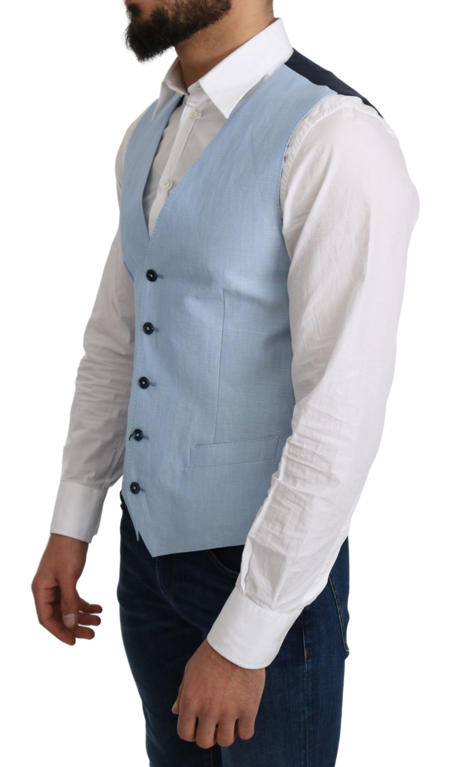 Blauer Viskose-Stretch-Mantel, formelle Weste