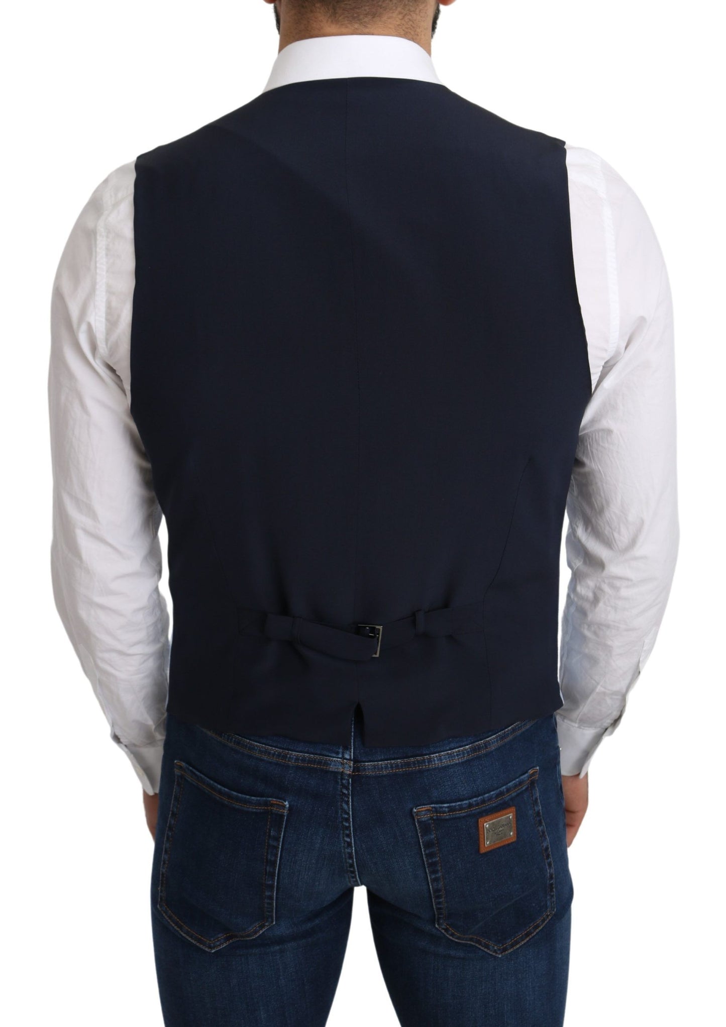 Blauer Viskose-Stretch-Mantel, formelle Weste