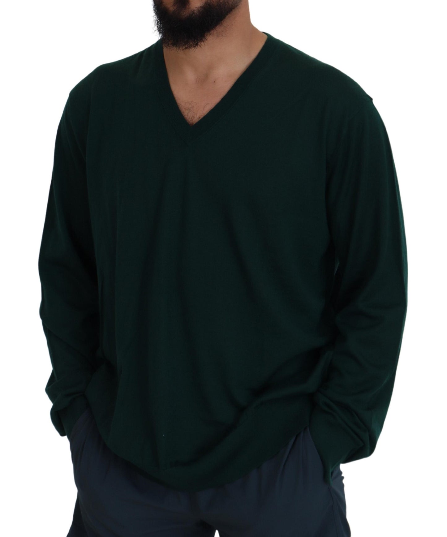 Grüner Kaschmirpullover mit V-Ausschnitt