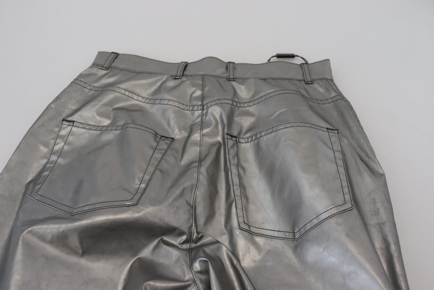 Metallic-Silberne Skinny-Hose mit hoher Taille