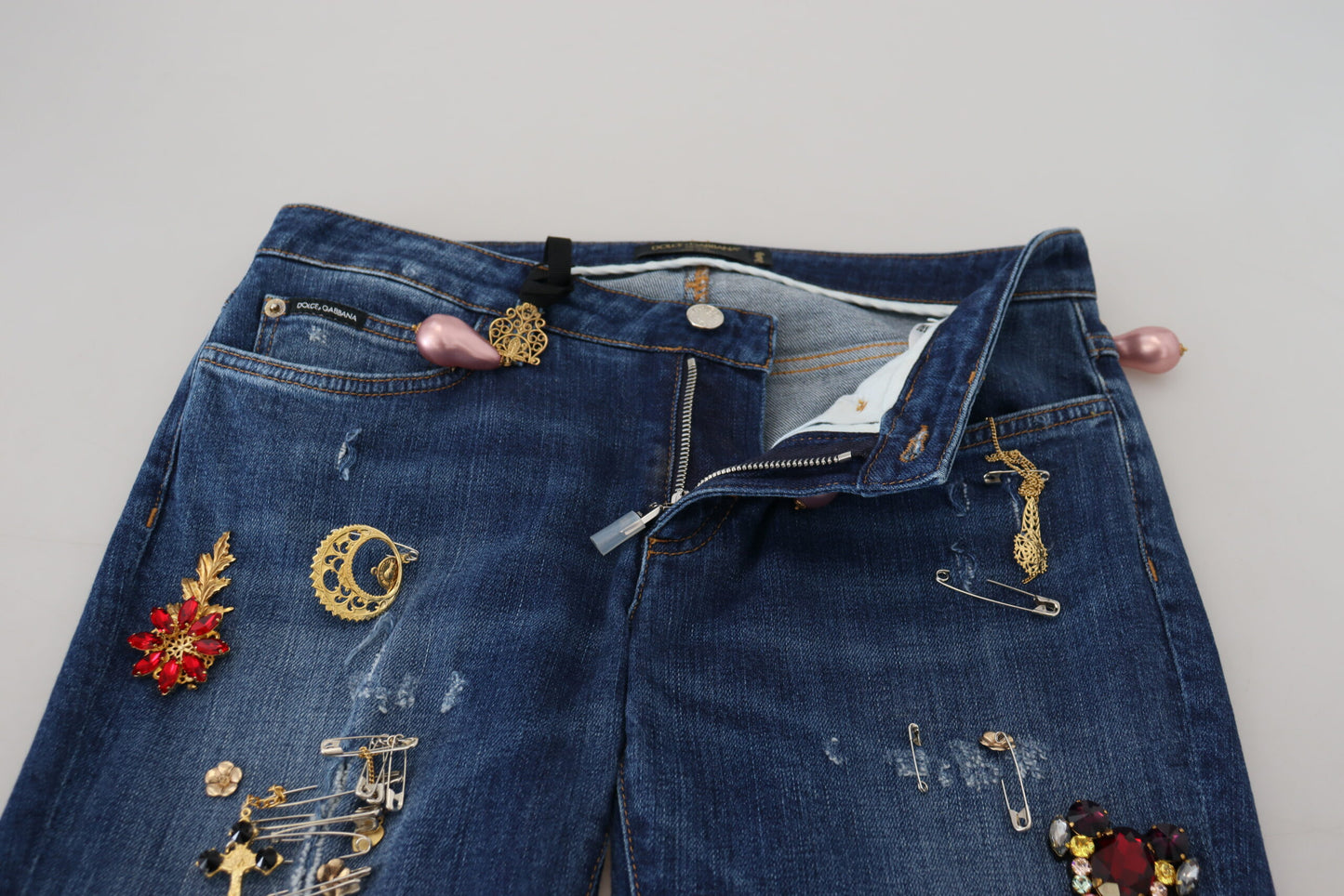 Blaue Kristallnadeln Slim Fit Denim Baumwolljeans
