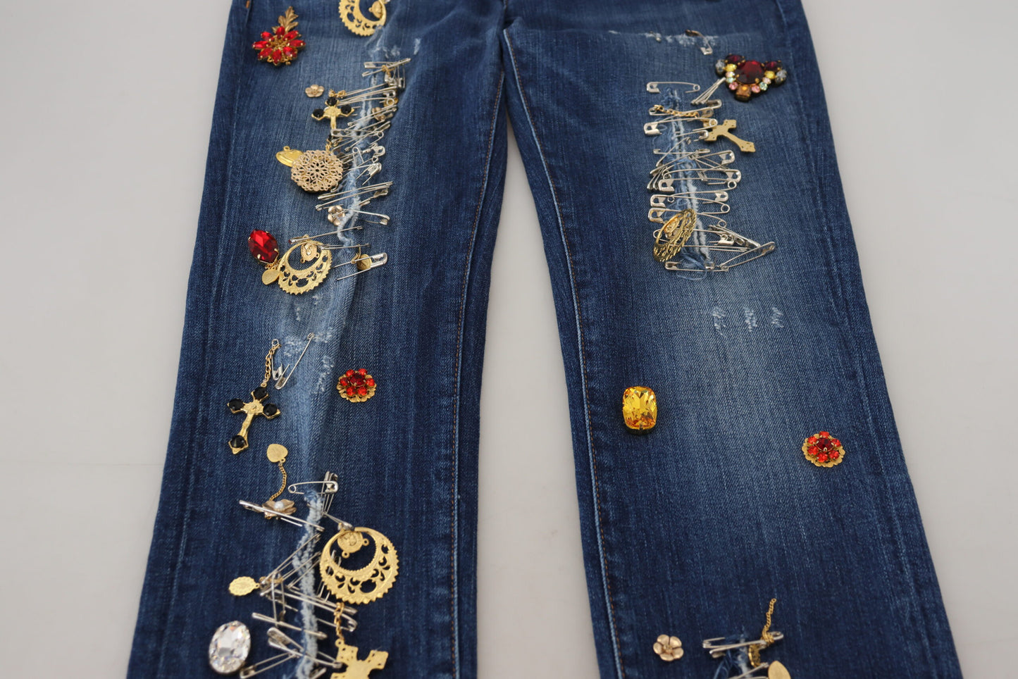 Blaue Kristallnadeln Slim Fit Denim Baumwolljeans