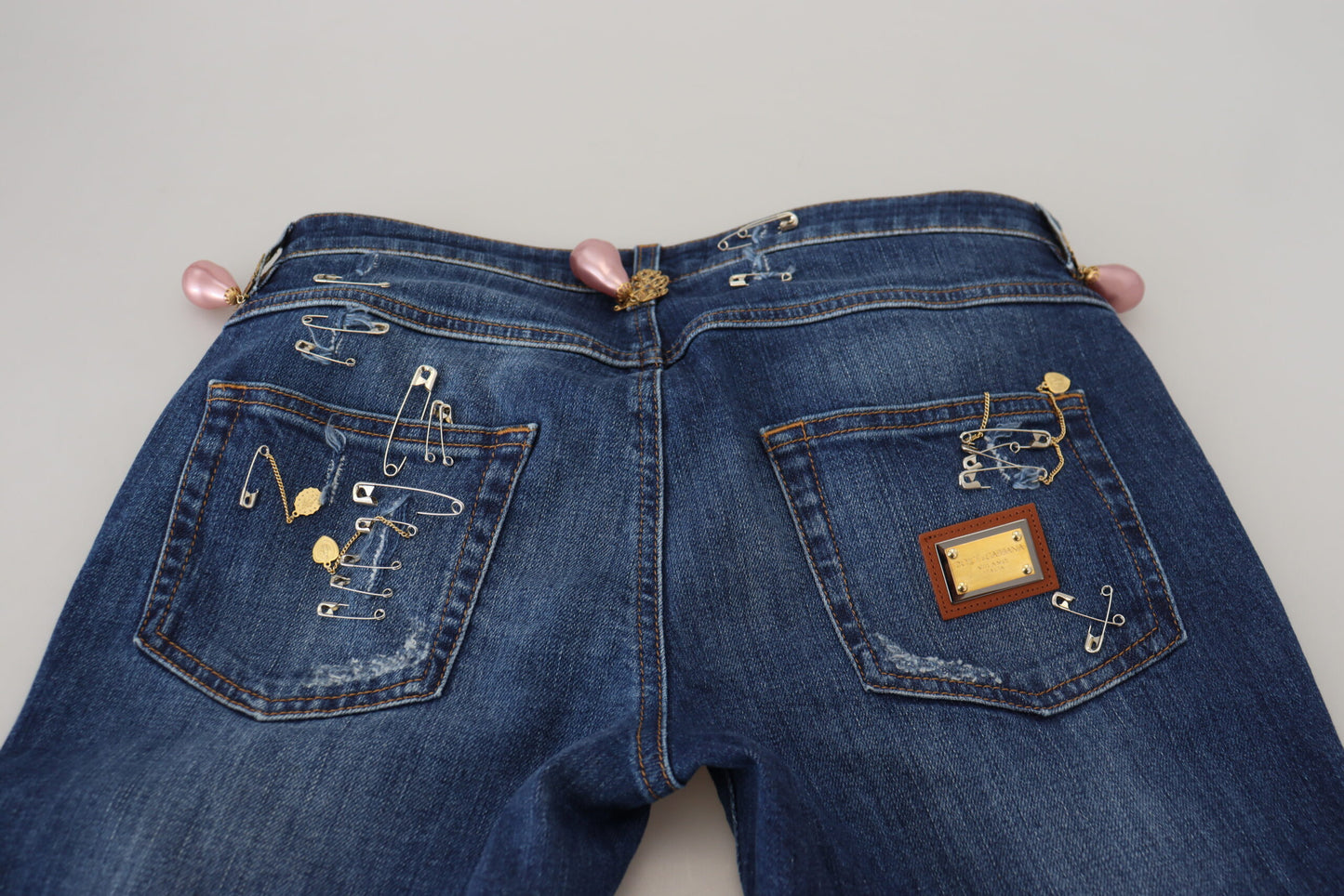 Blaue Kristallnadeln Slim Fit Denim Baumwolljeans