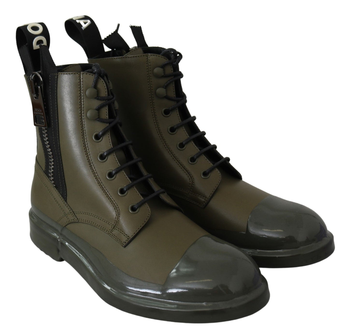 Grüne Lederstiefel mit Reißverschluss Herrenschuhe