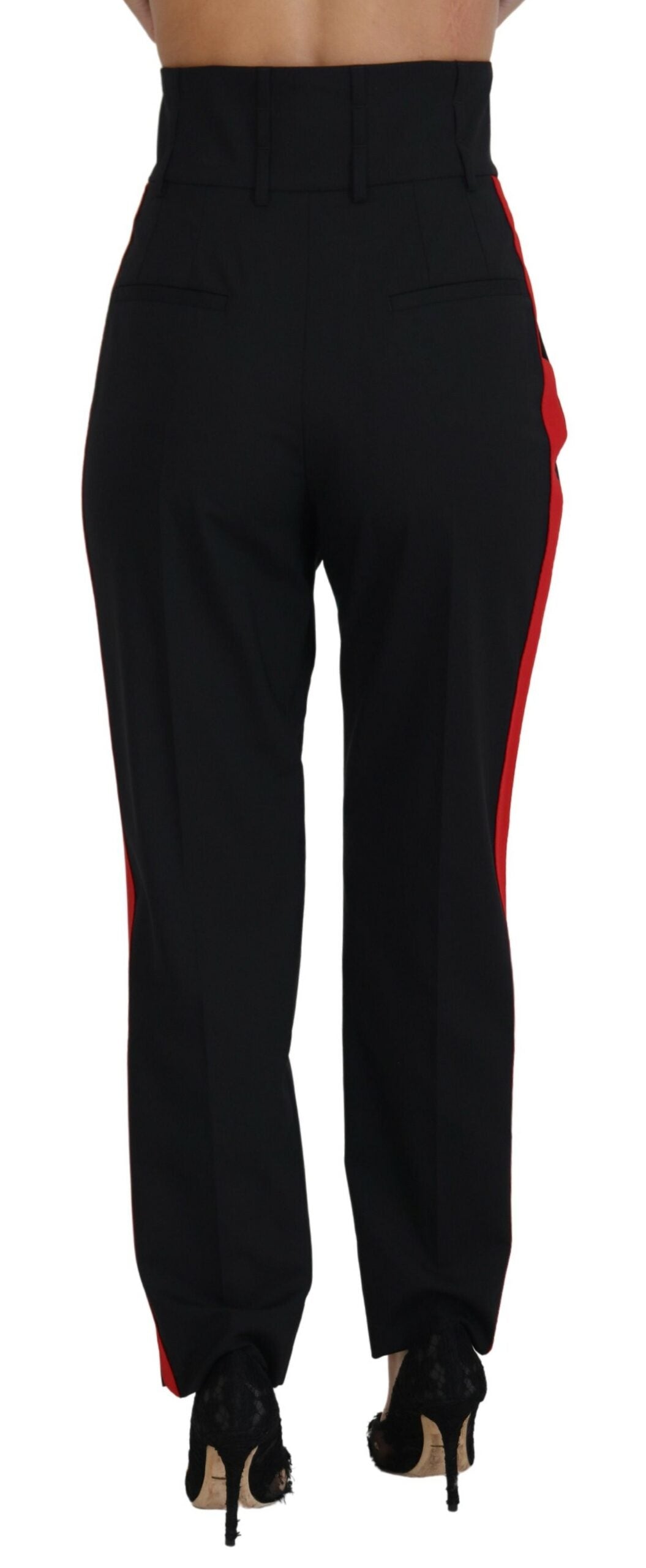 Schwarze konisch zulaufende Wollhosen mit hoher Taille