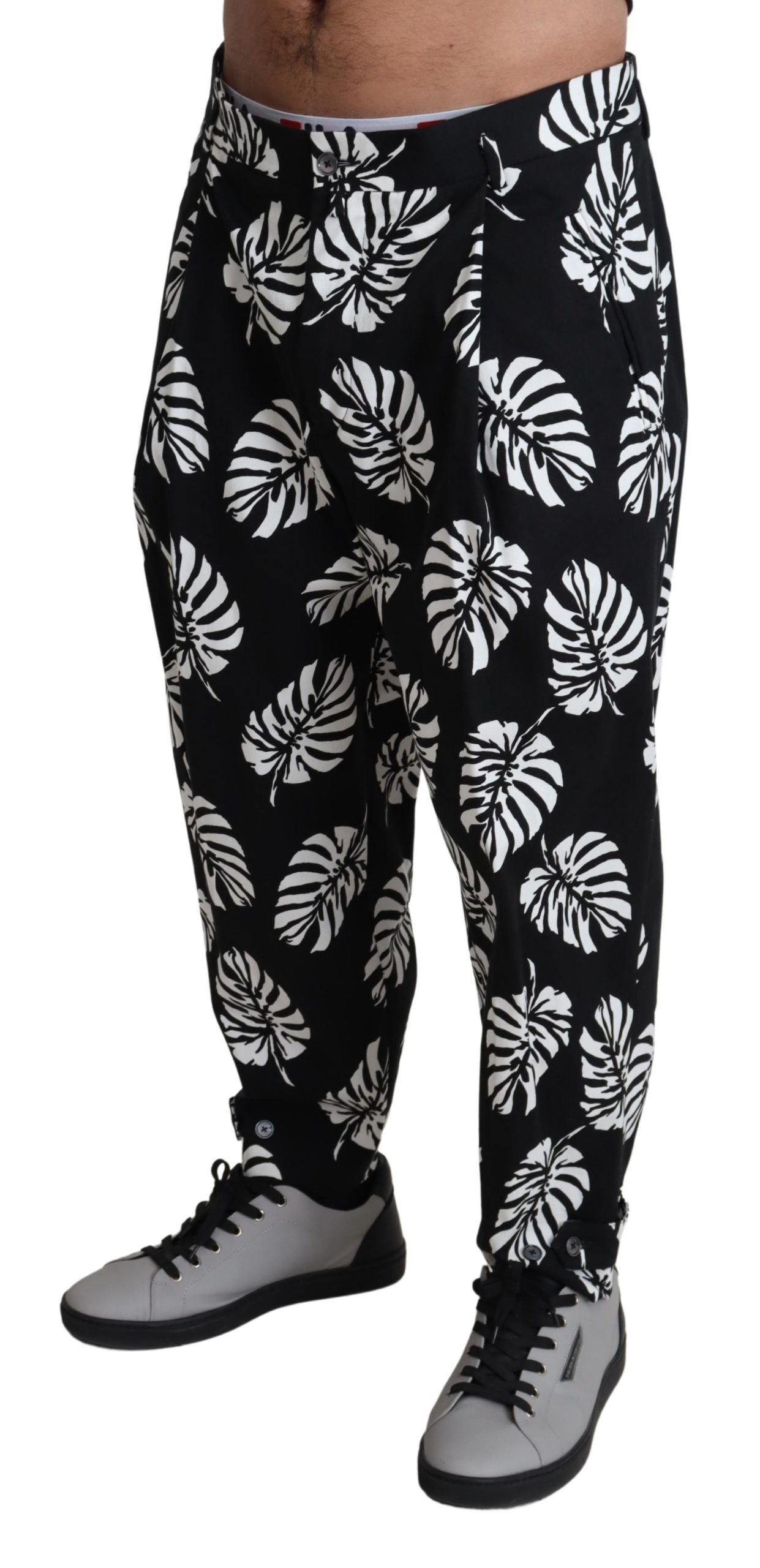 Schwarzes Blatt Baumwoll-Stretch-Hose Hose Hose