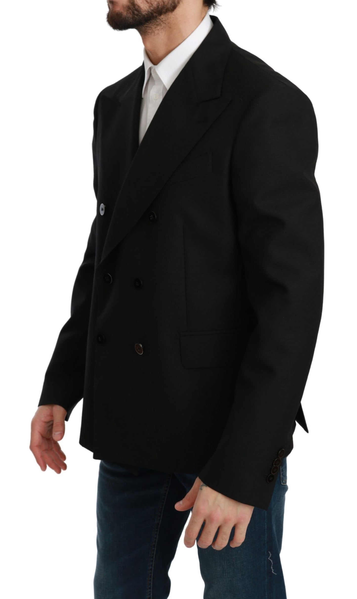 Schwarzer Slim Fit Mantel Wollblazer