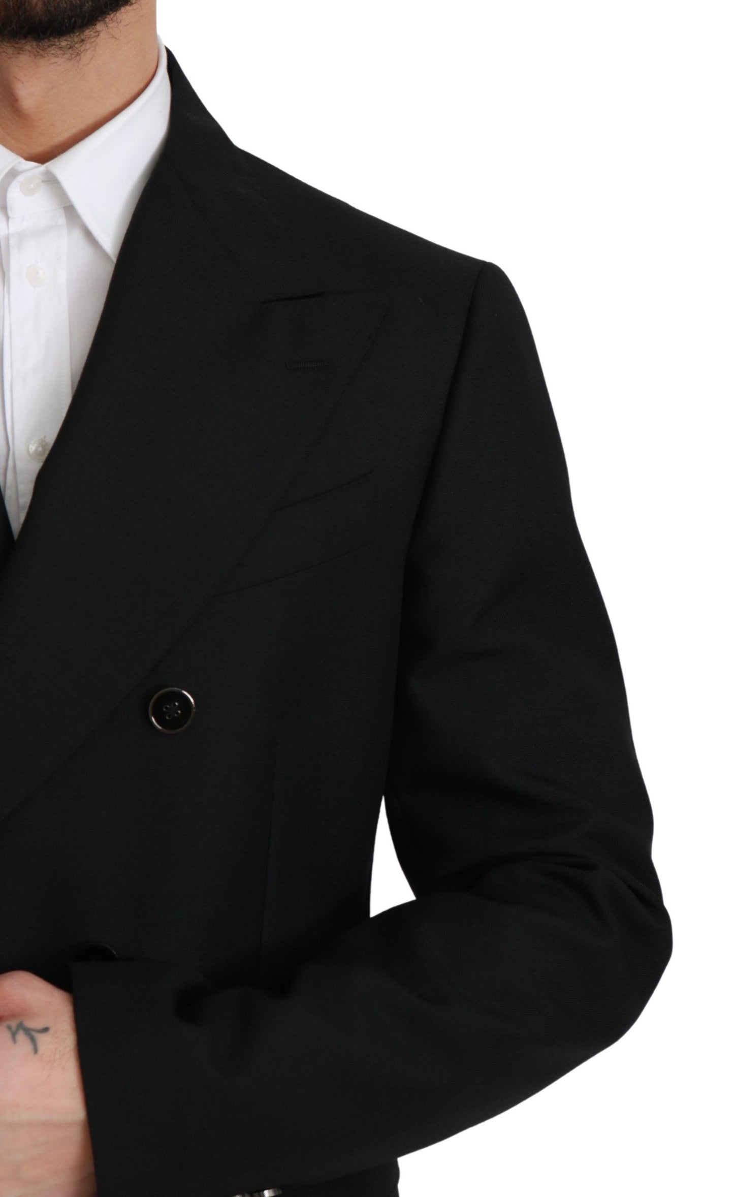 Schwarzer Slim Fit Mantel Wollblazer