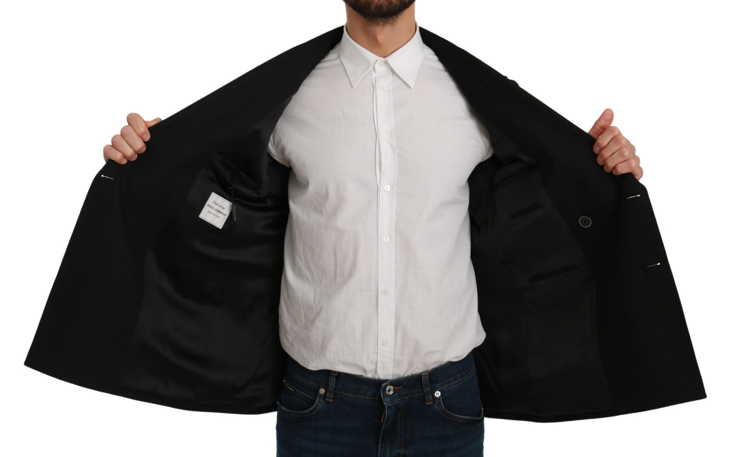 Schwarzer Slim Fit Mantel Wollblazer