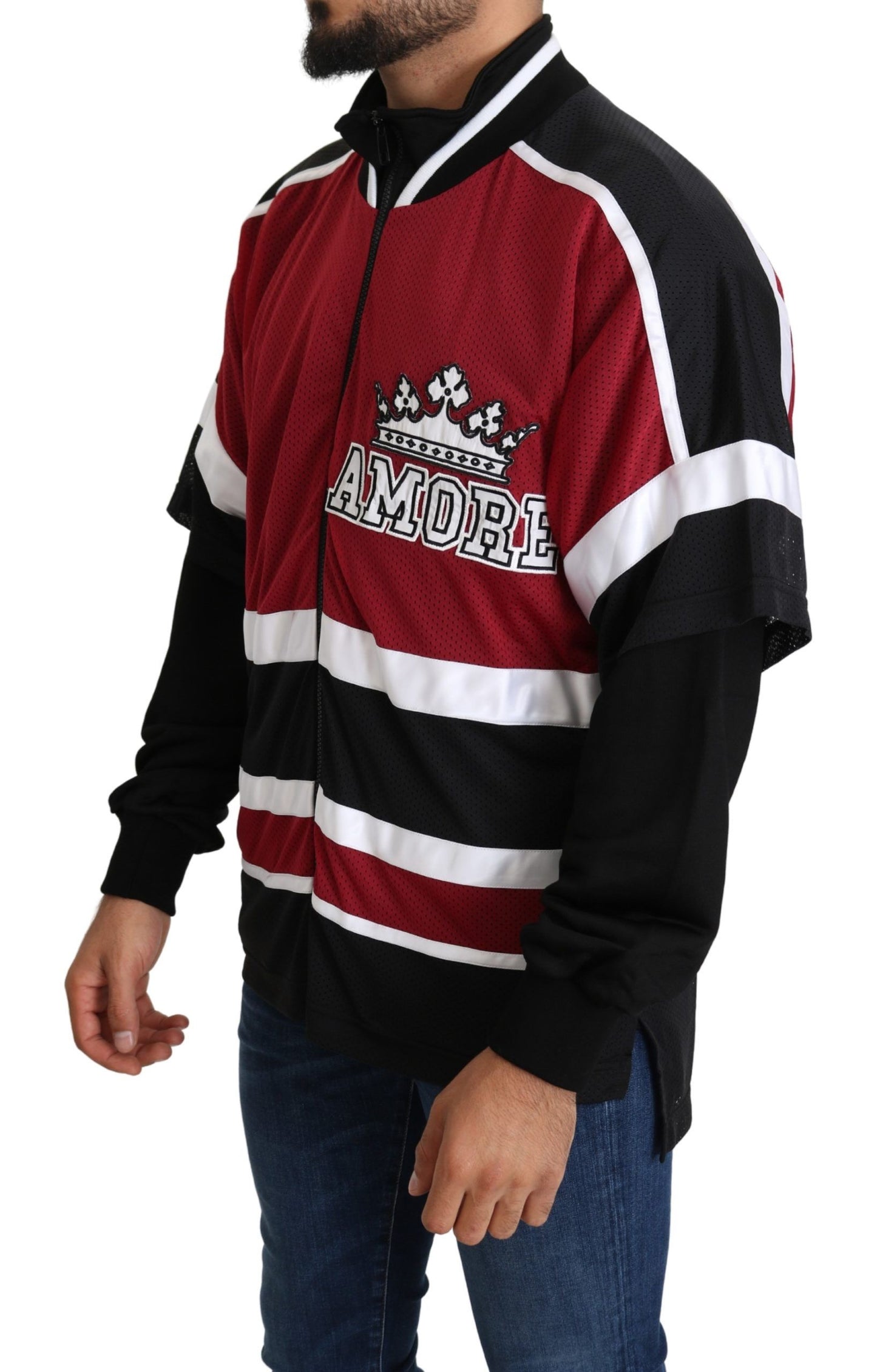 Rot Schwarz AMORE Sport Pullover mit Reißverschluss