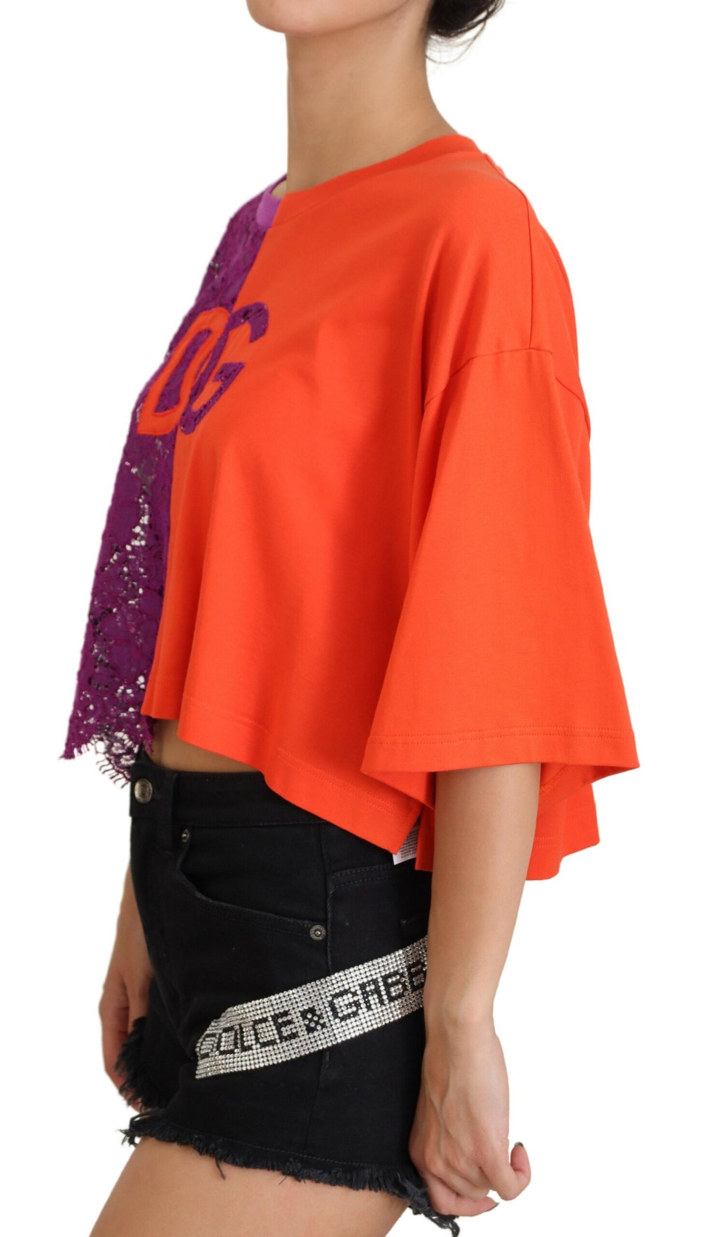 Lila Florale Spitze Orange Baumwolle Cropped Top