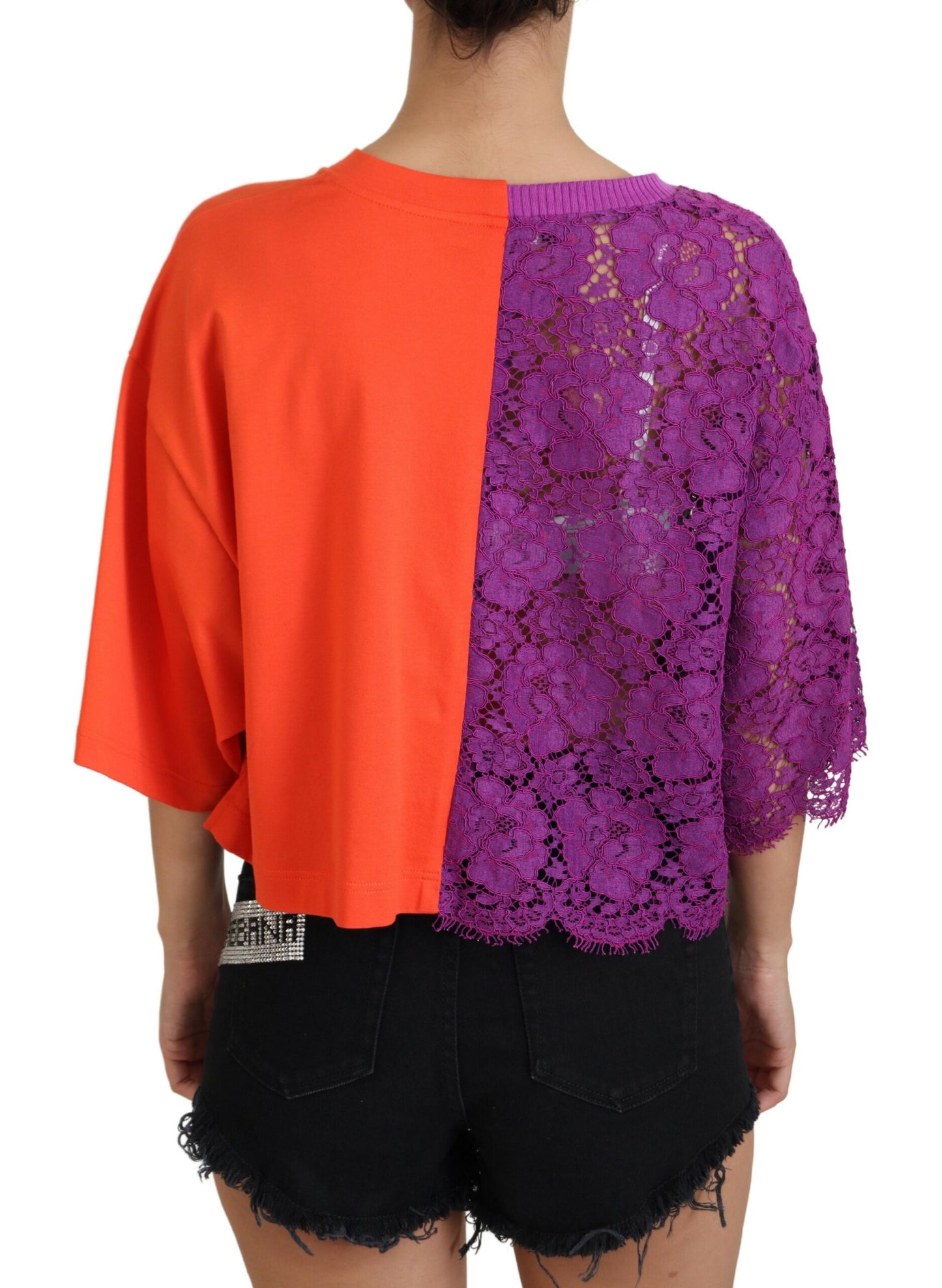 Lila Florale Spitze Orange Baumwolle Cropped Top