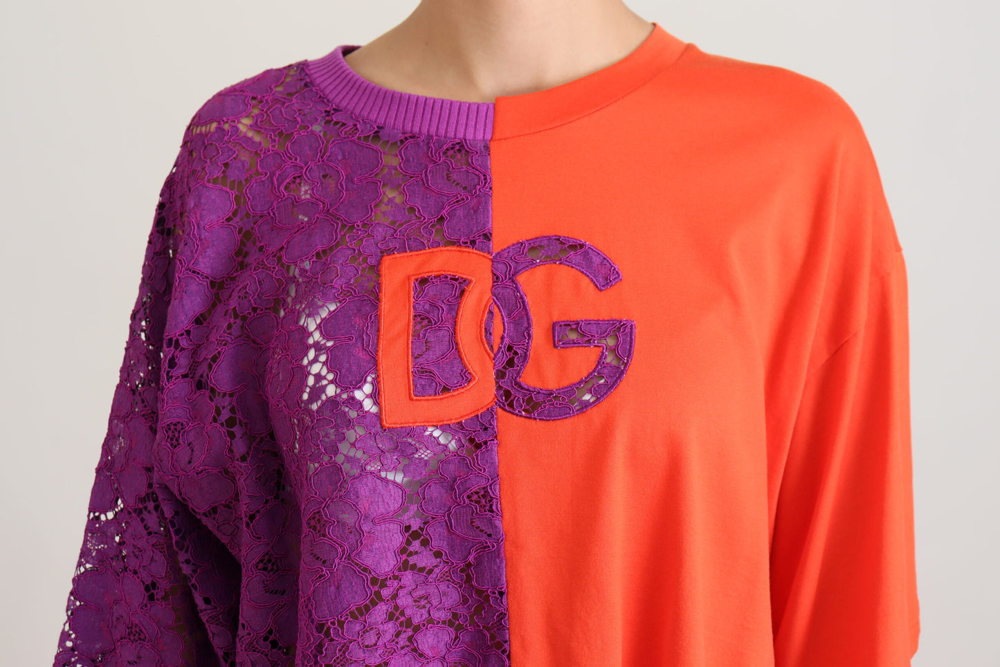Lila Florale Spitze Orange Baumwolle Cropped Top